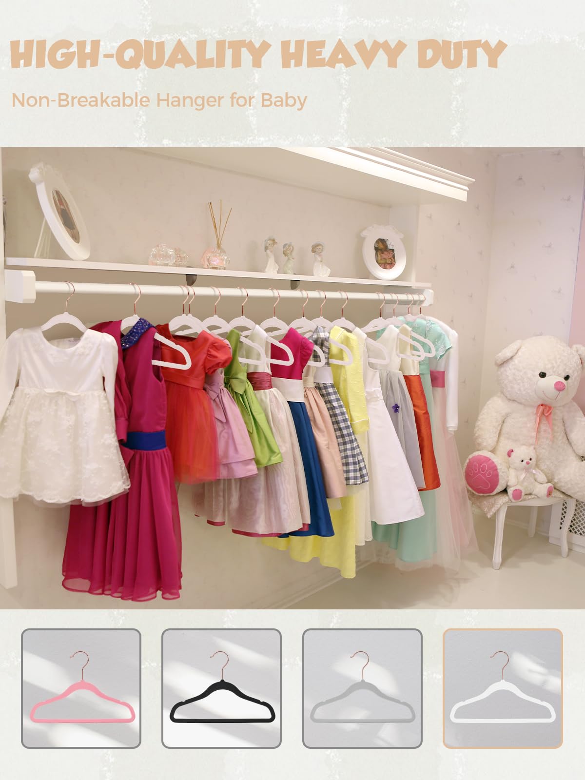 Premium Baby Clothes Hangers - 50 Pack Velvet Non-Slip Toddler Hangers with Rose Gold Hooks (11.8