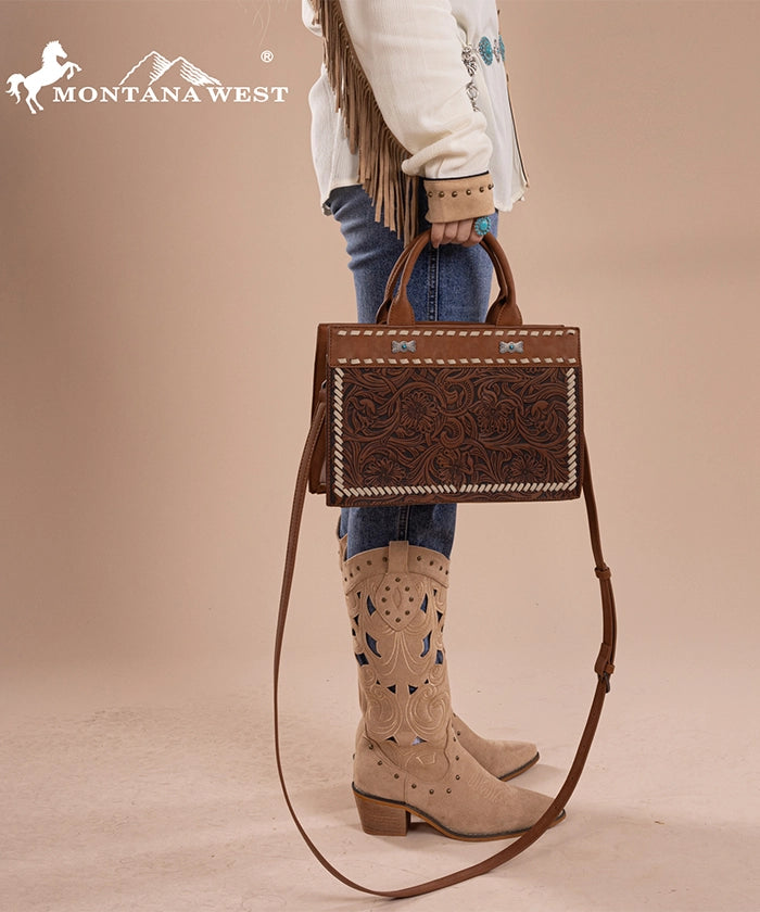 Montana West Floral Tooled Leather Tote Bag Set for Women - Stylish Handbag for Work, Travel & Everyday Use