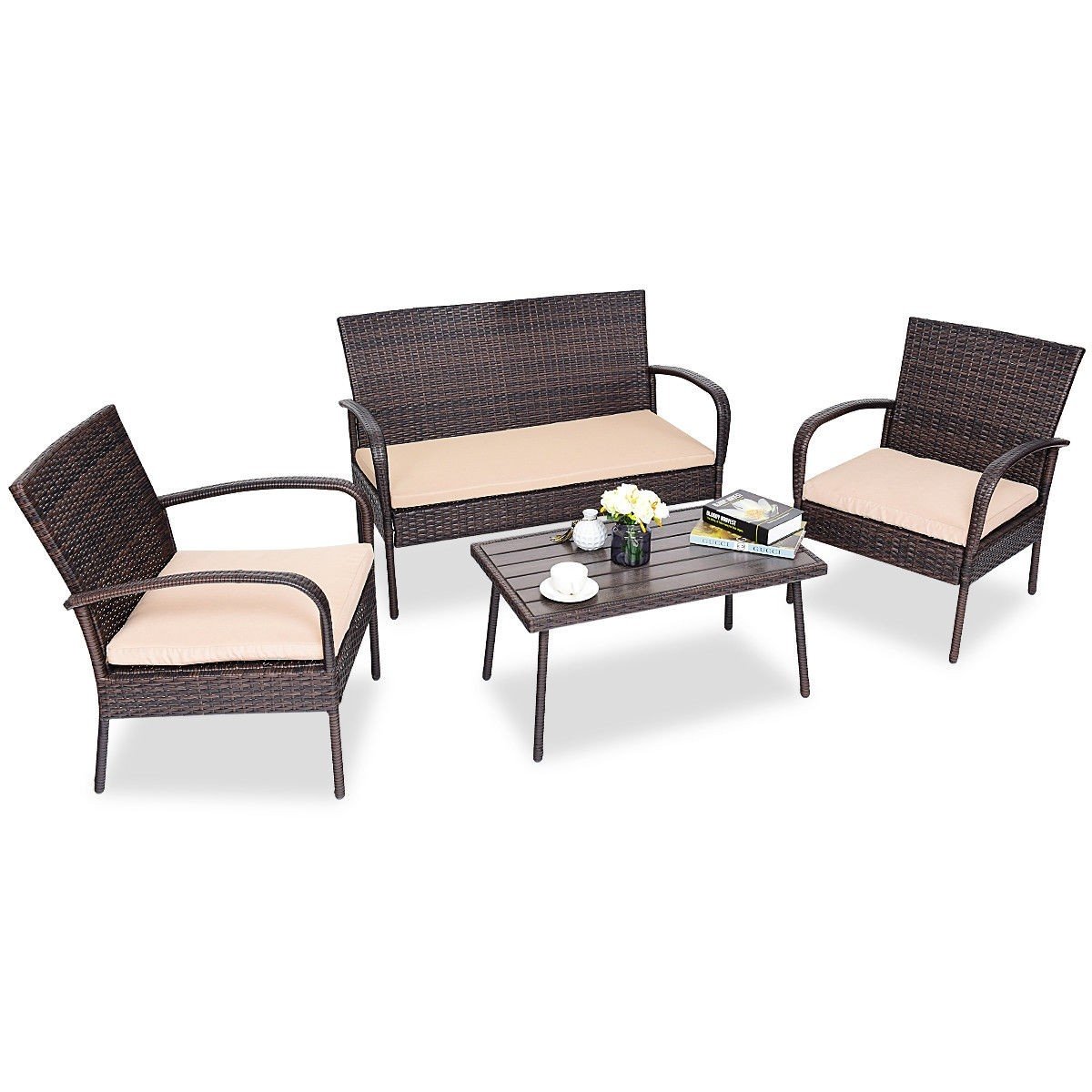 King77777 4-Piece Outdoor Patio Furniture Set - Durable Steel Frame with Comfortable Cushions for Garden, Backyard, Poolside & Balcony Relaxation