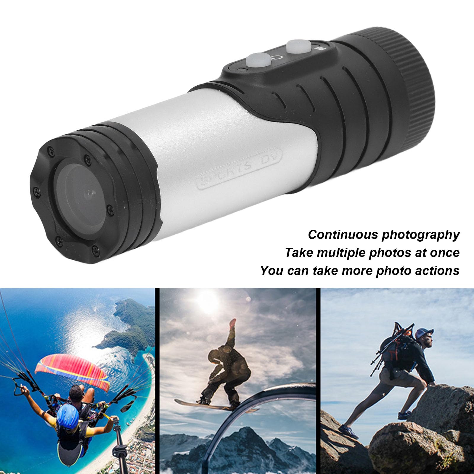 XHTLLO Mini Sport DV Camera - 12MP IP66 Waterproof Action Camera with 1080P HD Video, Wide Angle Lens for Motorcycle/Bike Helmet Mount (Silver) - Perfect for Motorbike Riding, Skiing, Surfing & Outdoor Adventures