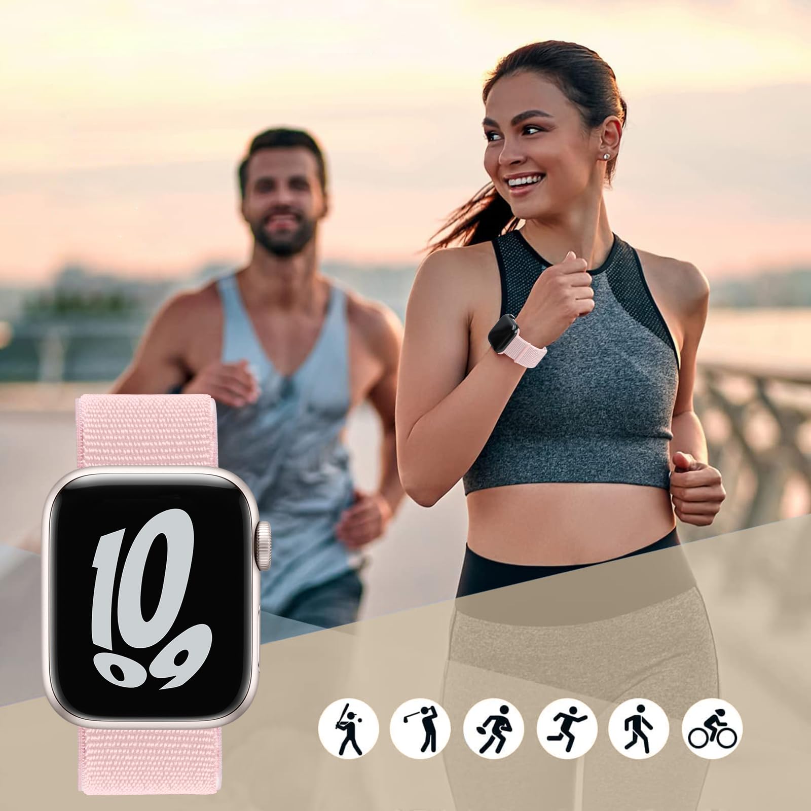 Yoohoo Soft Nylon Replacement Watch Band Compatible with Apple Watch Series 10/9/8/7/6/5/4/3/2/1/SE - 38mm 40mm 41mm 42mm Sizes for Men & Women (Rose Pink) - Perfect for Workouts, Running & Everyday Wear