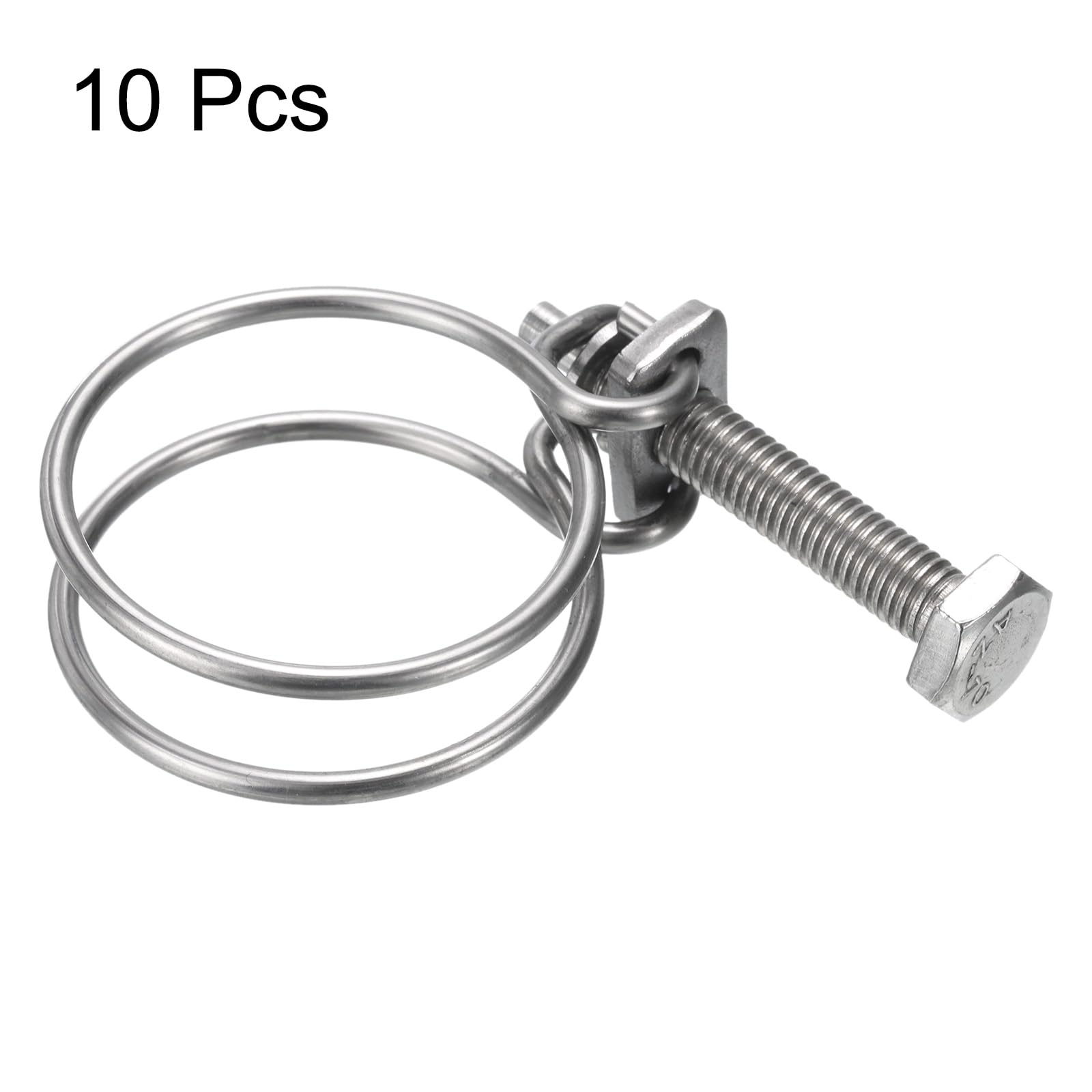 uxcell 10Pcs 38-42mm Adjustable Stainless Steel Double Wire Hose Clamps with M8 Bolt - Heavy Duty Pipe Clips for Dust Collection Hose, Pump Hose, Automotive & Industrial Applications