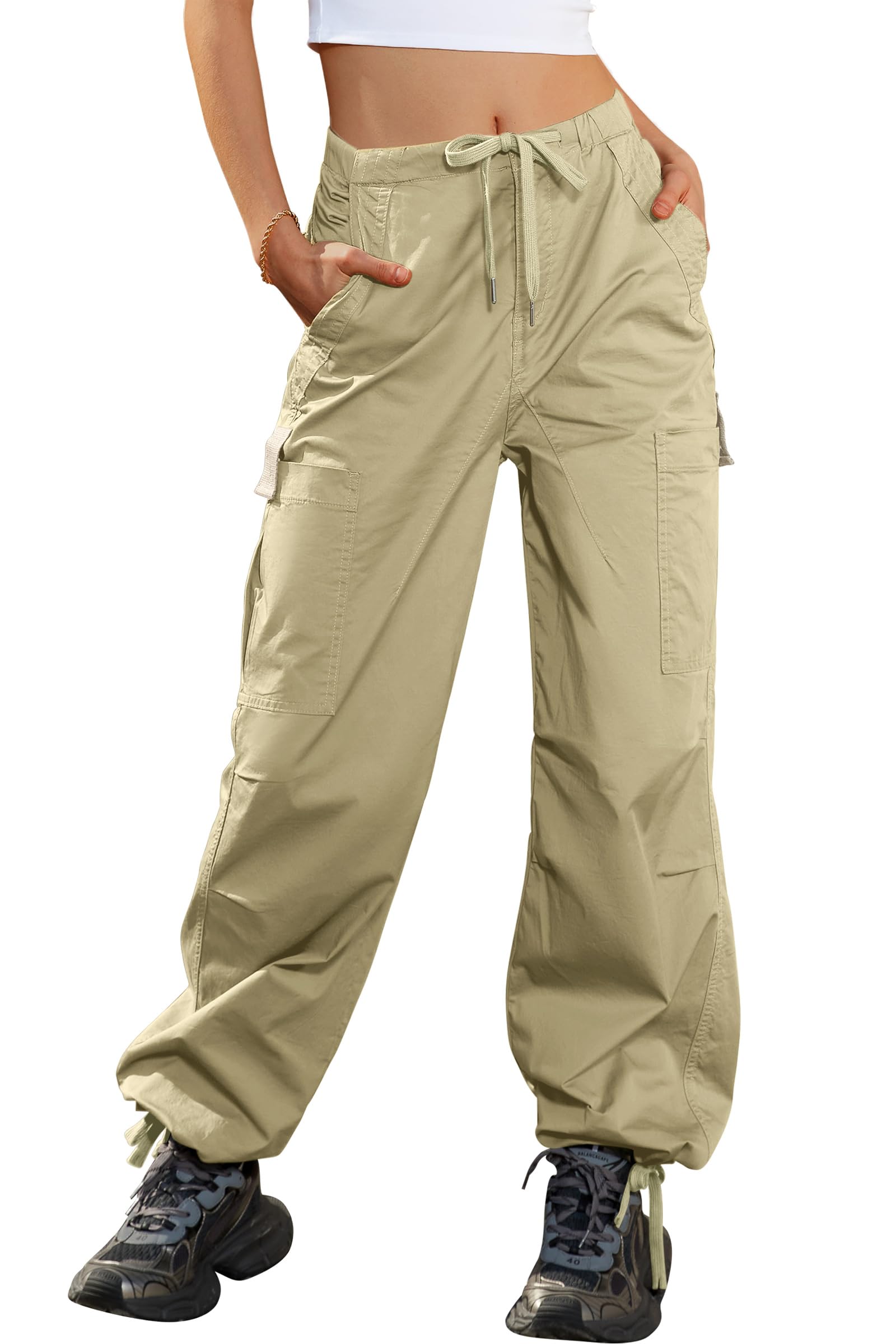 IVIR Women's Cargo Pants - High Waisted Baggy Parachute Pants with 6 Pockets | Y2K Streetwear Joggers for Casual Wear, Outdoor Activities & Urban Fashion