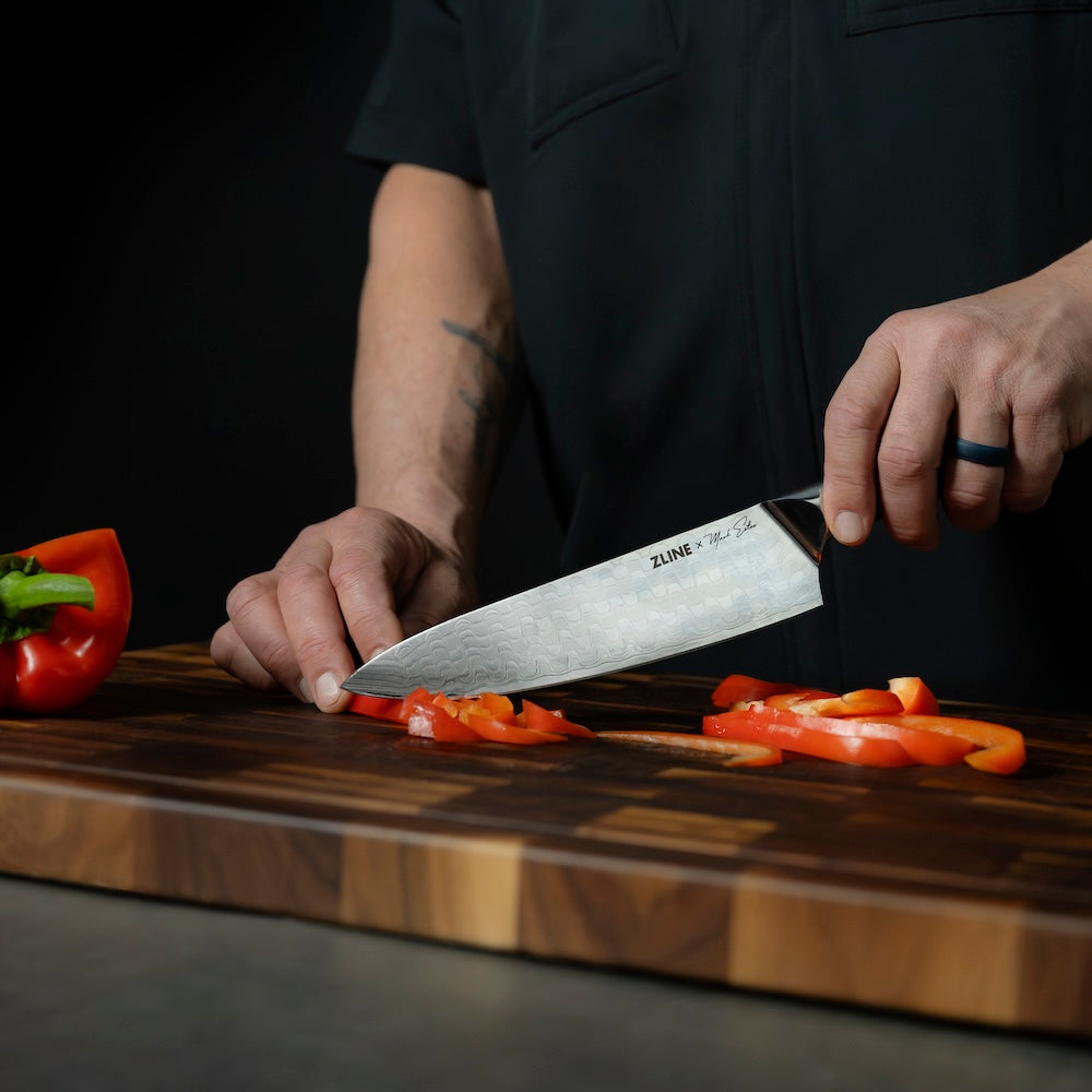ZLINE Mark Estee 8-inch Professional Japanese Damascus Steel Chef Knife - KCKT ME JD - Razor Sharp Kitchen Knife for Slicing, Dicing & Chopping - Perfect for Home Cooks & Professional Chefs