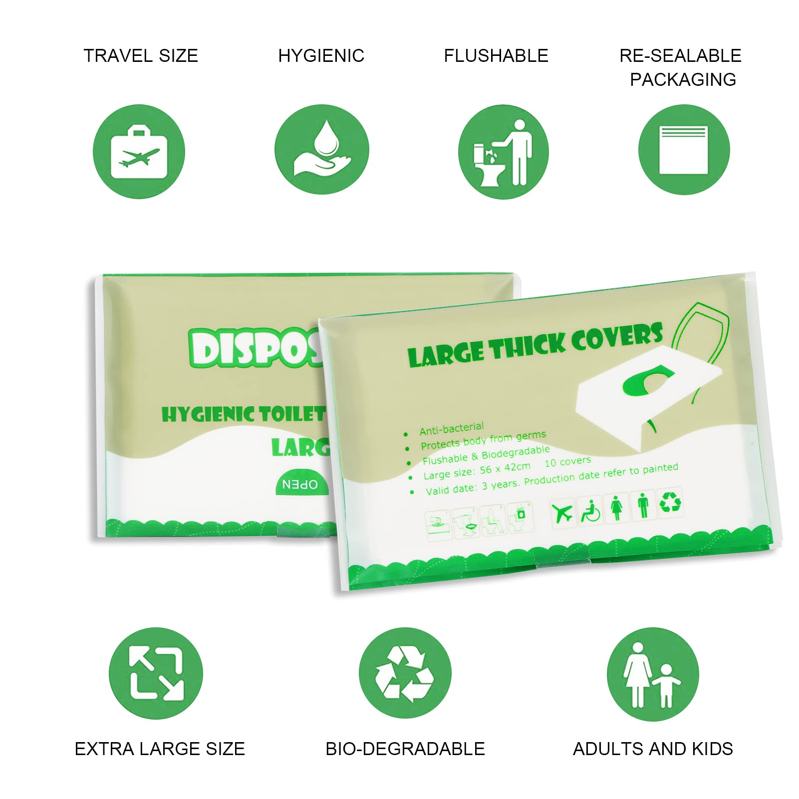 **50-Pack Flushable Disposable Toilet Seat Covers | 22x16.5 Inch Travel Toilet Paper Covers for Adults & Kids | Ideal for Public Restrooms, Airplanes, Camping & Potty Training**