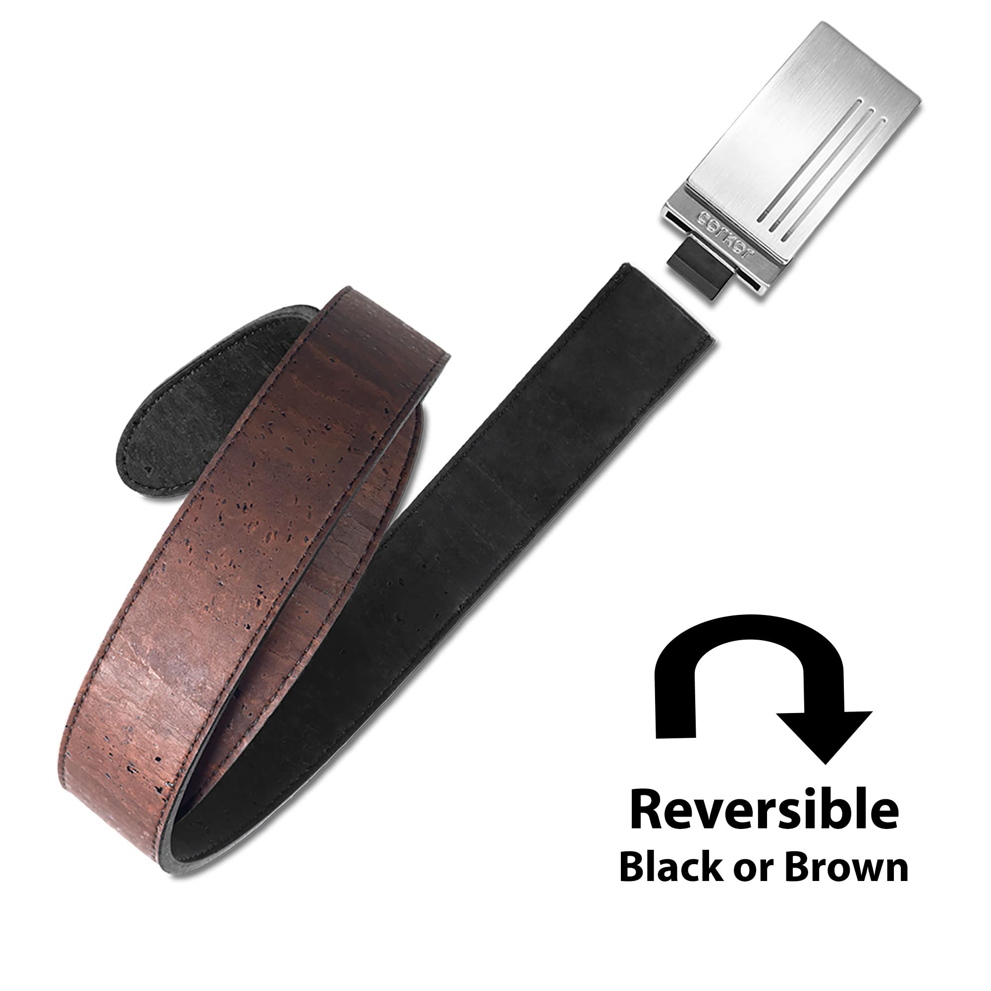 Reversible Cork Vegan Leather Belt for Men - Adjustable Dress Belt for Jeans - 1.38