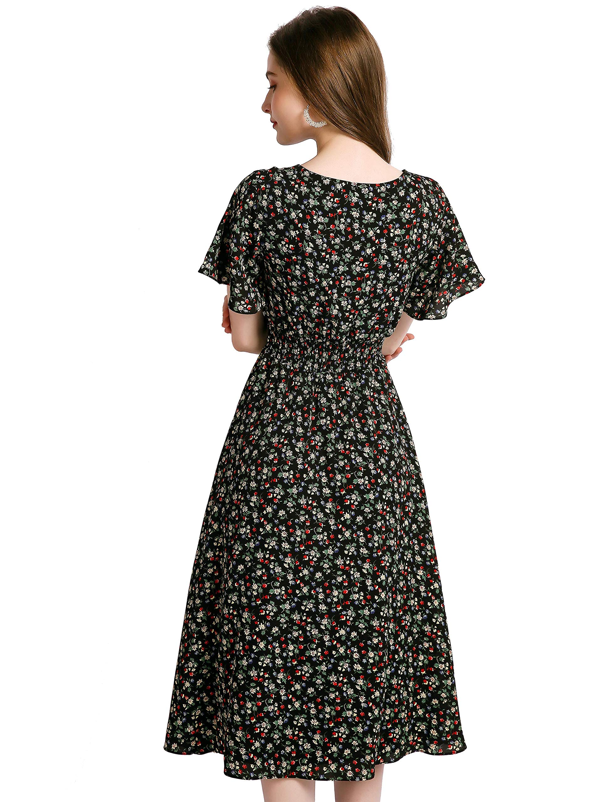 Elegant Chiffon Floral Summer Dress for Women - Stretchy Elastic Waist Beach Sundress | Perfect for Vacation, Pool Party & Casual Outings