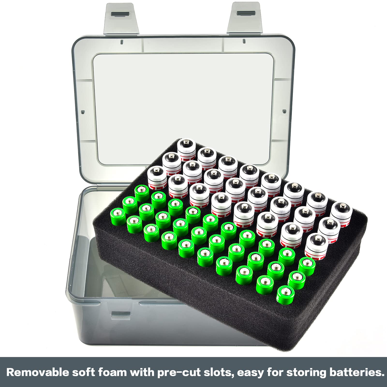 FULLCASE 54-Slot AA AAA Battery Storage Organizer - Gray Plastic Battery Case Holder for Home, Garage & Office Organization - Perfect for Drawer Storage & Battery Dispenser (Case Only)