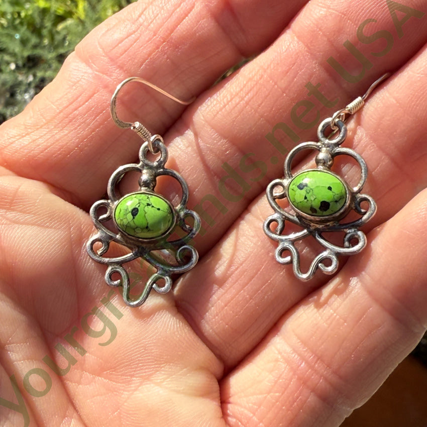 Natural Apple Green Gaspeite Sterling Silver Pierced Earrings – Handmade Dangle Earrings for Women, Perfect for Casual Wear, Parties & Gifts