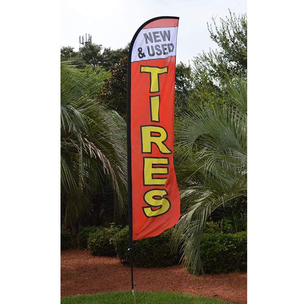 3 Pack Business Windless Feather Flags - 10x2.5ft Advertising Flags with 13ft Poles & Ground Stakes for Auto Repair, Tire Shops & Grand Openings | Perfect for Outdoor Promotions, Car Dealerships & Retail Store Events