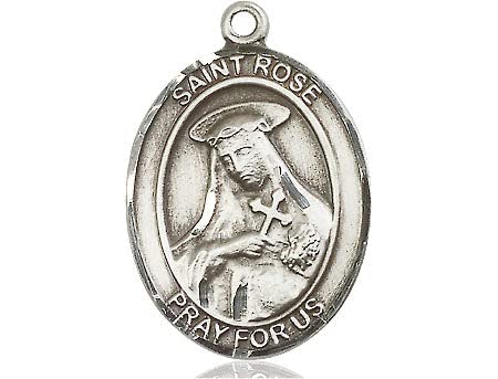 Extel Large Oval Silver Filled St Rose of Lima Medal - Religious Jewelry for Women, Catholic Gifts & Devotional Necklace - Perfect for Baptism, First Communion & Everyday Faith Wear