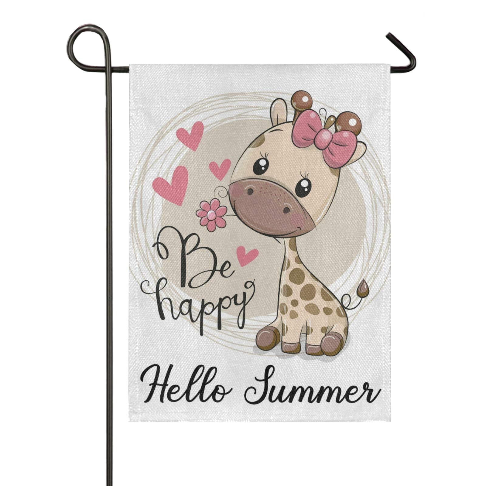 BECCI Giraffe Flower Hello Summer Garden Flags - Premium Double Sided Outdoor Decoration, Durable Rustic Yard Decor (12x18 Inch) - Perfect for Seasonal Patio, Porch, and Garden Displays