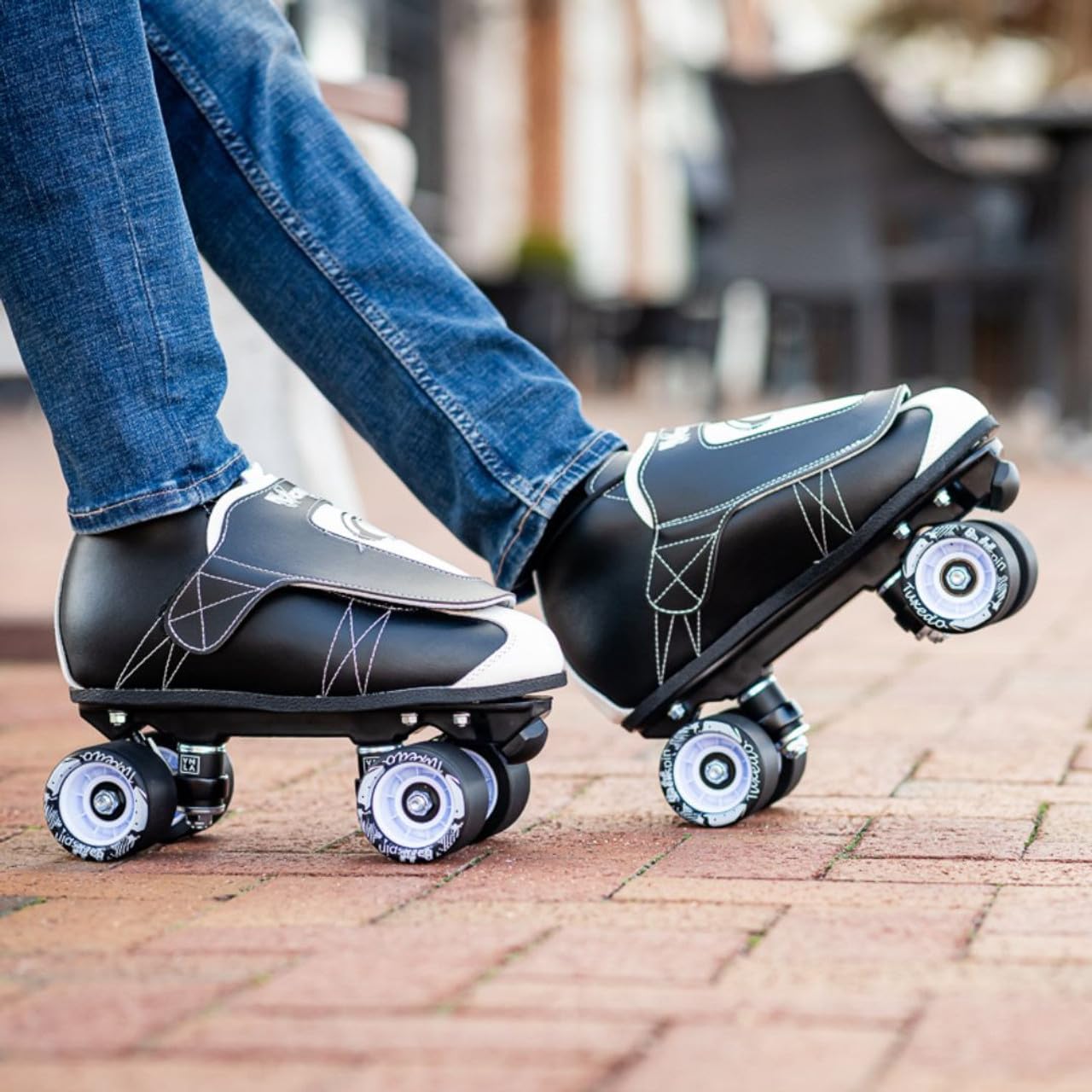 VNLA Junior Tuxedo Jam Skates - Unisex Indoor Roller Skates for Tricks, Jam & Speed Skating | Perfect for Roller Rinks, Dance Performances & Skate Park Adventures