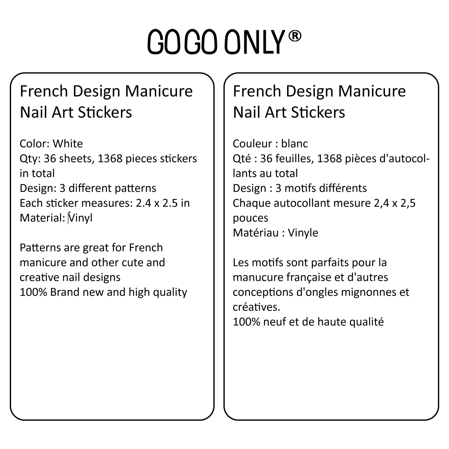 Gogoonly 1368pcs French Nail Art Stickers - DIY Manicure Decoration for Home & Salon