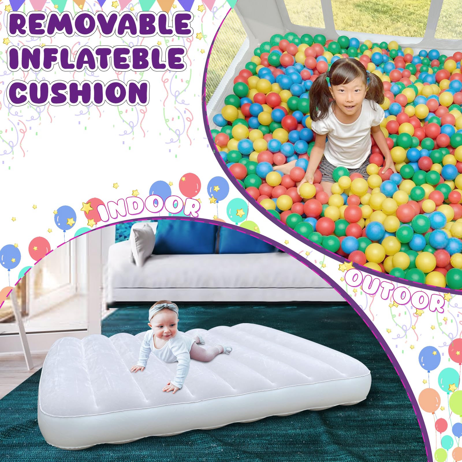 White Bounce House for Kids 3-6 Years Old | Inflatable Castle Playhouse with Ball Pit | Includes Air Pump | Easy Setup & Storage | 58.2