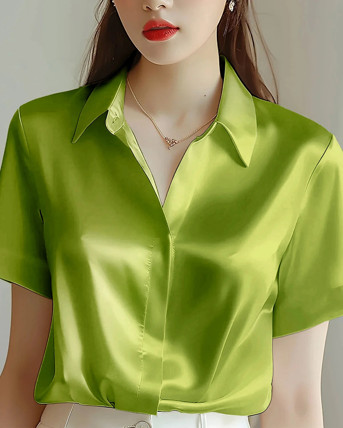 Classic Concealed Silk Shirt for Women - Elegant Hidden Button Blouse for Office & Formal Wear | Perfect for Business Meetings, Weddings & Special Occasions