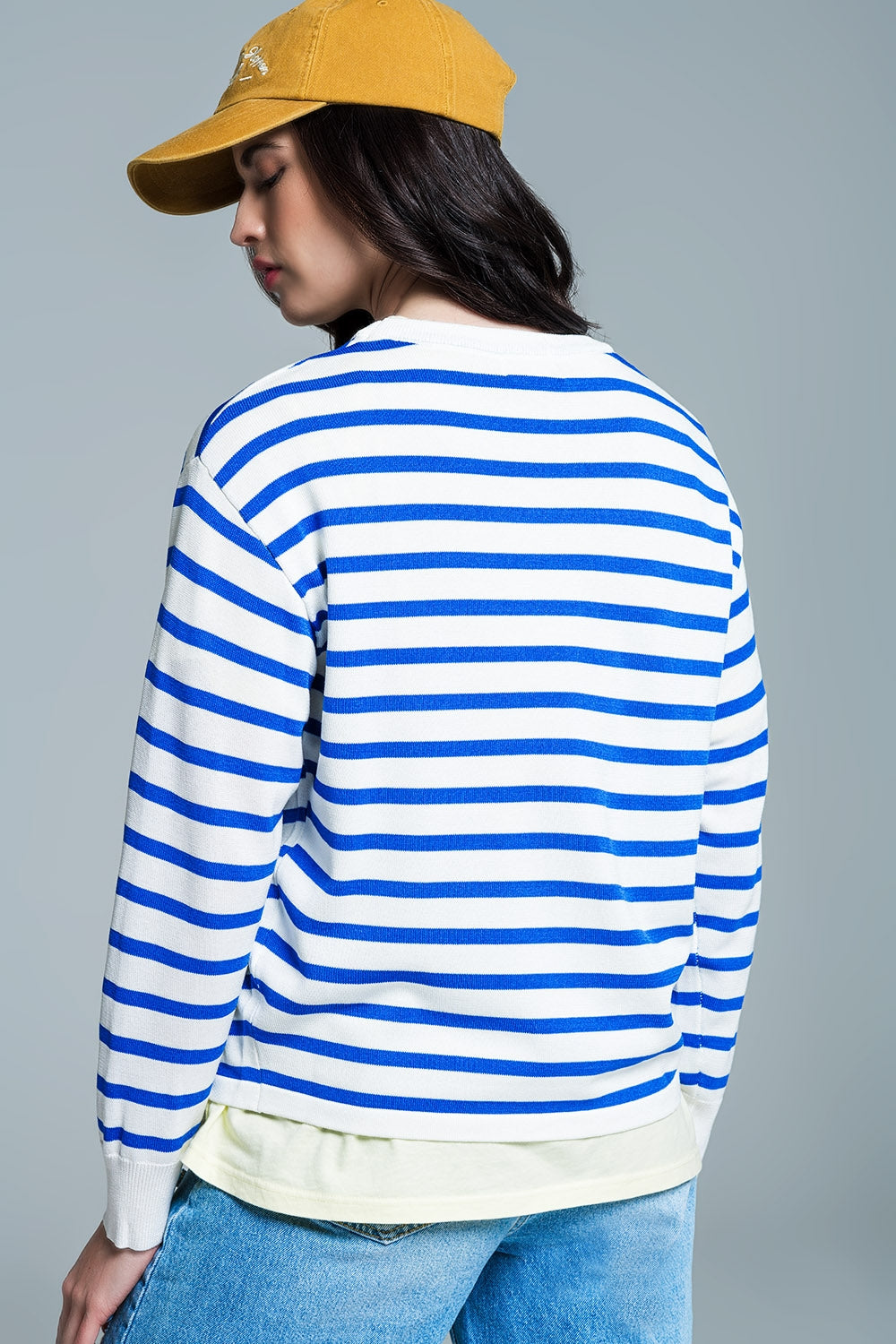 Basic Blue Striped Crewneck Pullover Sweater - Casual Comfort for Everyday Wear, Office & Weekend Outings