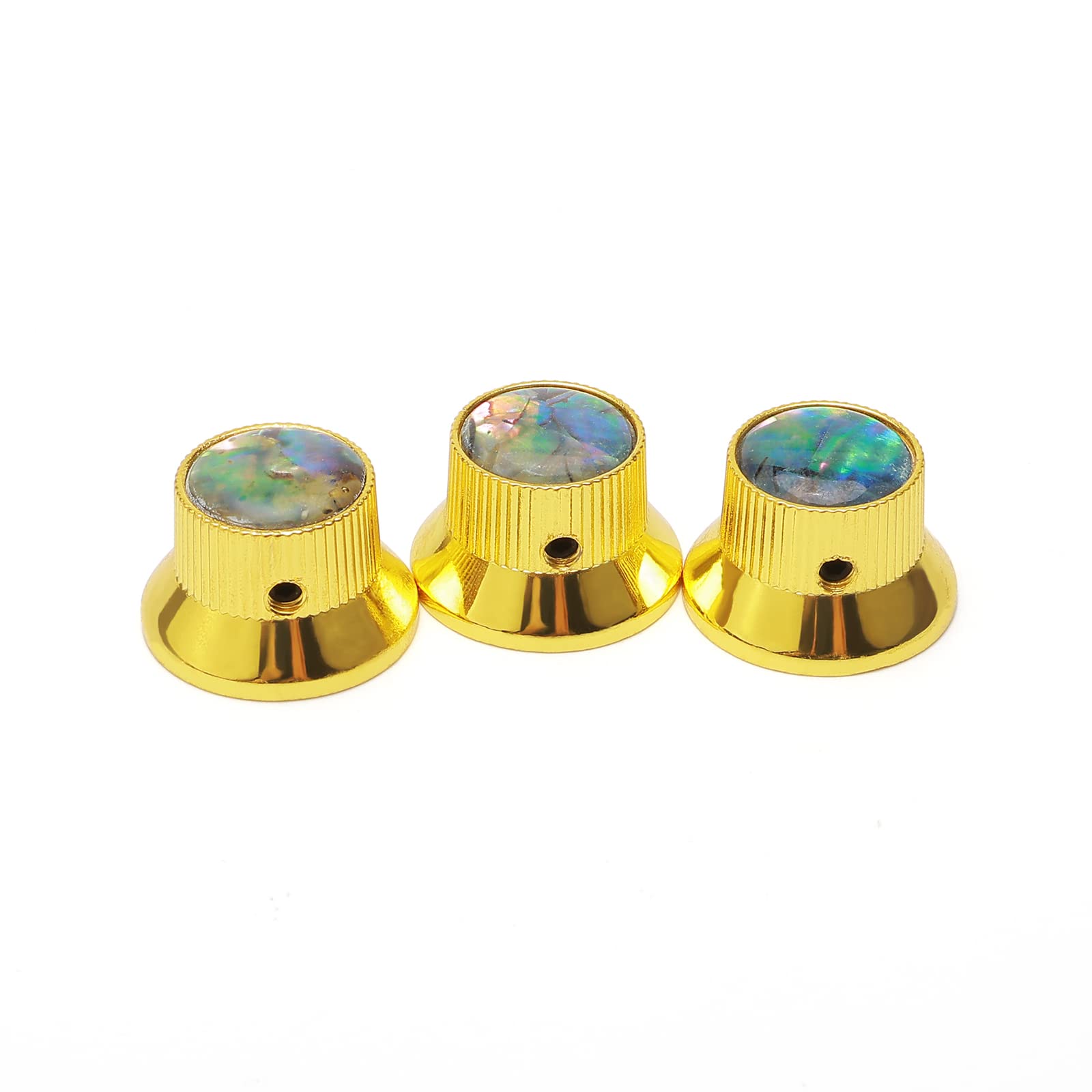 3PCS Gold Guitar Bass Knobs - Inlaid Shell Top Metal Volume Tone Control Knobs for 6mm Shaft Pots - Perfect for Electric Guitar & Bass Upgrades