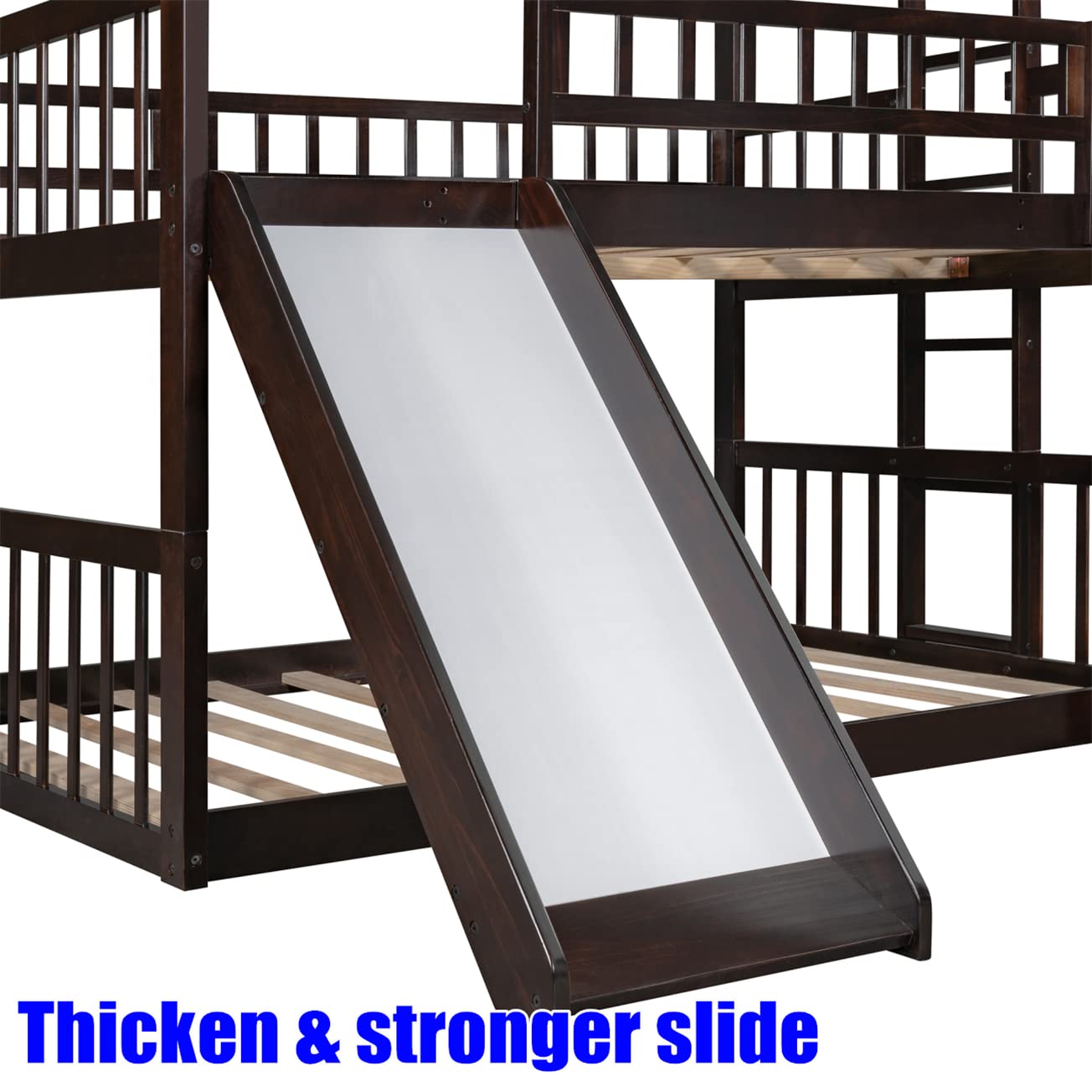 Sturdy Triple Bunk Bed for Kids with Slide - Solid Wood, Convertible Design for Bedroom & Playroom
