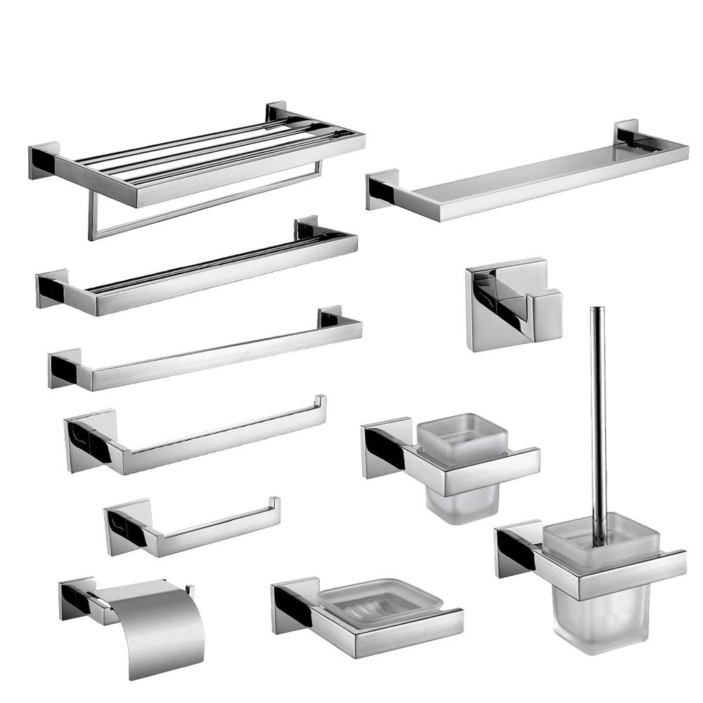 1Pcs Wall Mounted Towel Shelf - Chrome & Stainless Steel Bathroom Hardware Set - Luxury Bathroom Accessories & Decor for Spa, Hotel & Home Use