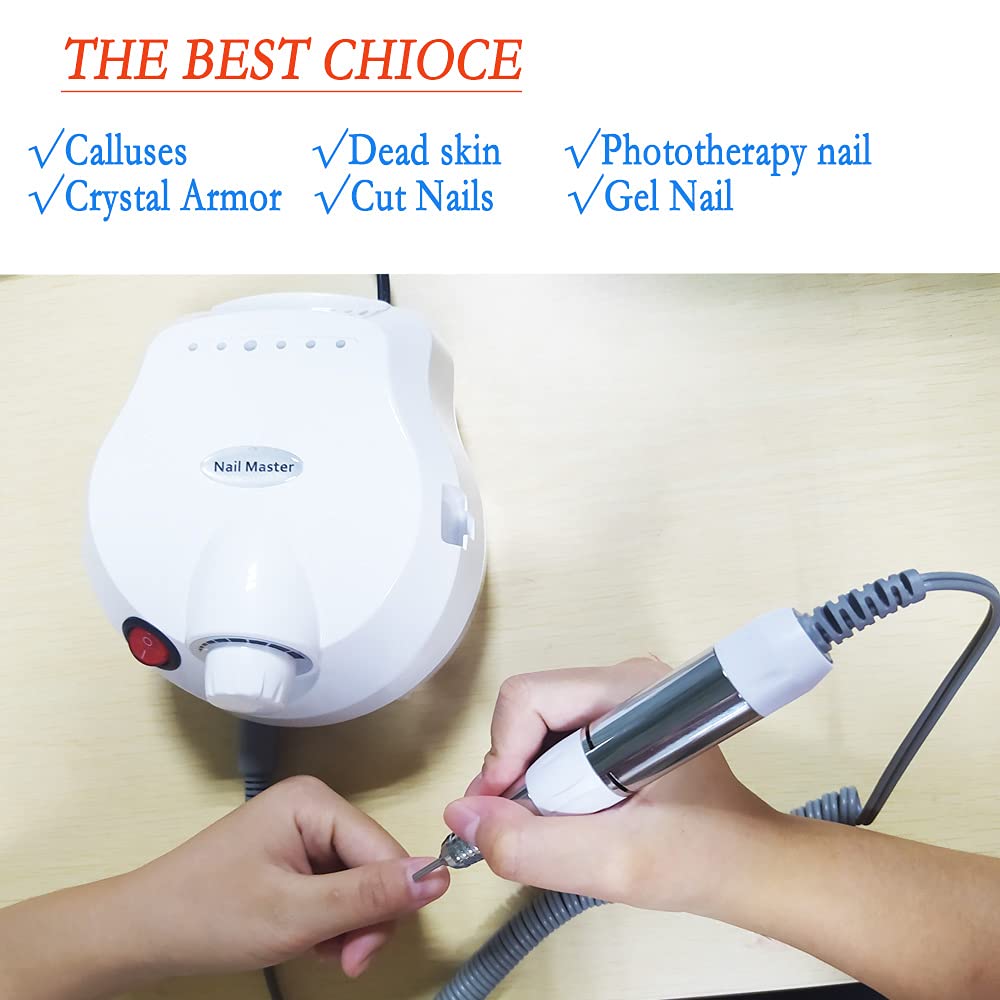 SoQte Professional 25000RPM Electric Nail Drill Machine Kit - Portable Nail File for Gel Nails, Manicure & Pedicure - Exfoliating & Polishing Tool (White) | Perfect for Home Salon, Nail Art & DIY Nail Care