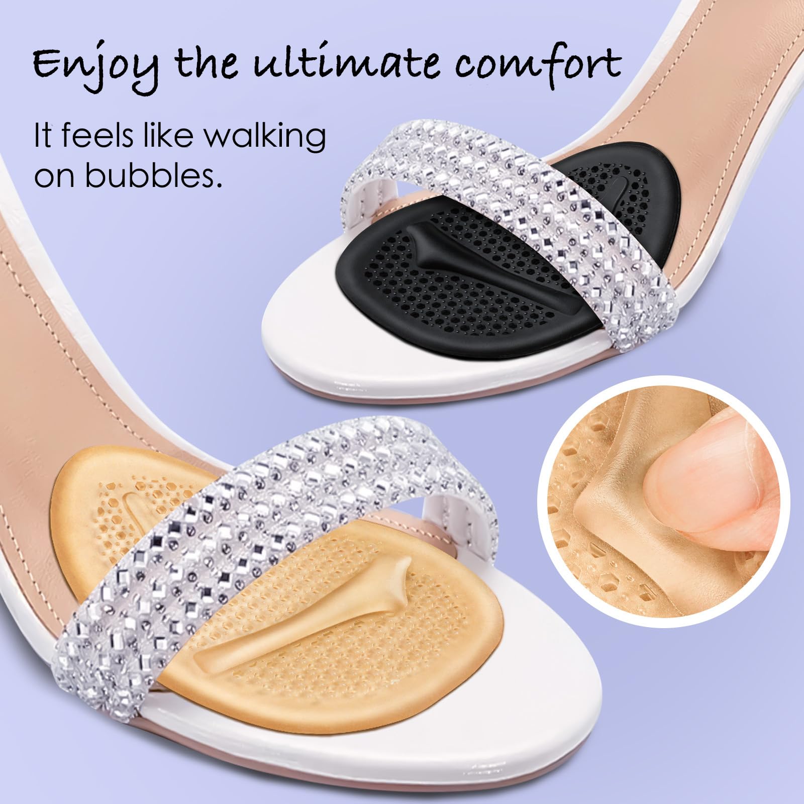 Women's Ball of Foot Cushions & High Heel Comfort Pads (3 Pairs) - Metatarsal Pads for All-Day Pain Relief - Soft Heel Inserts for Work, Party & High Heel Shoes