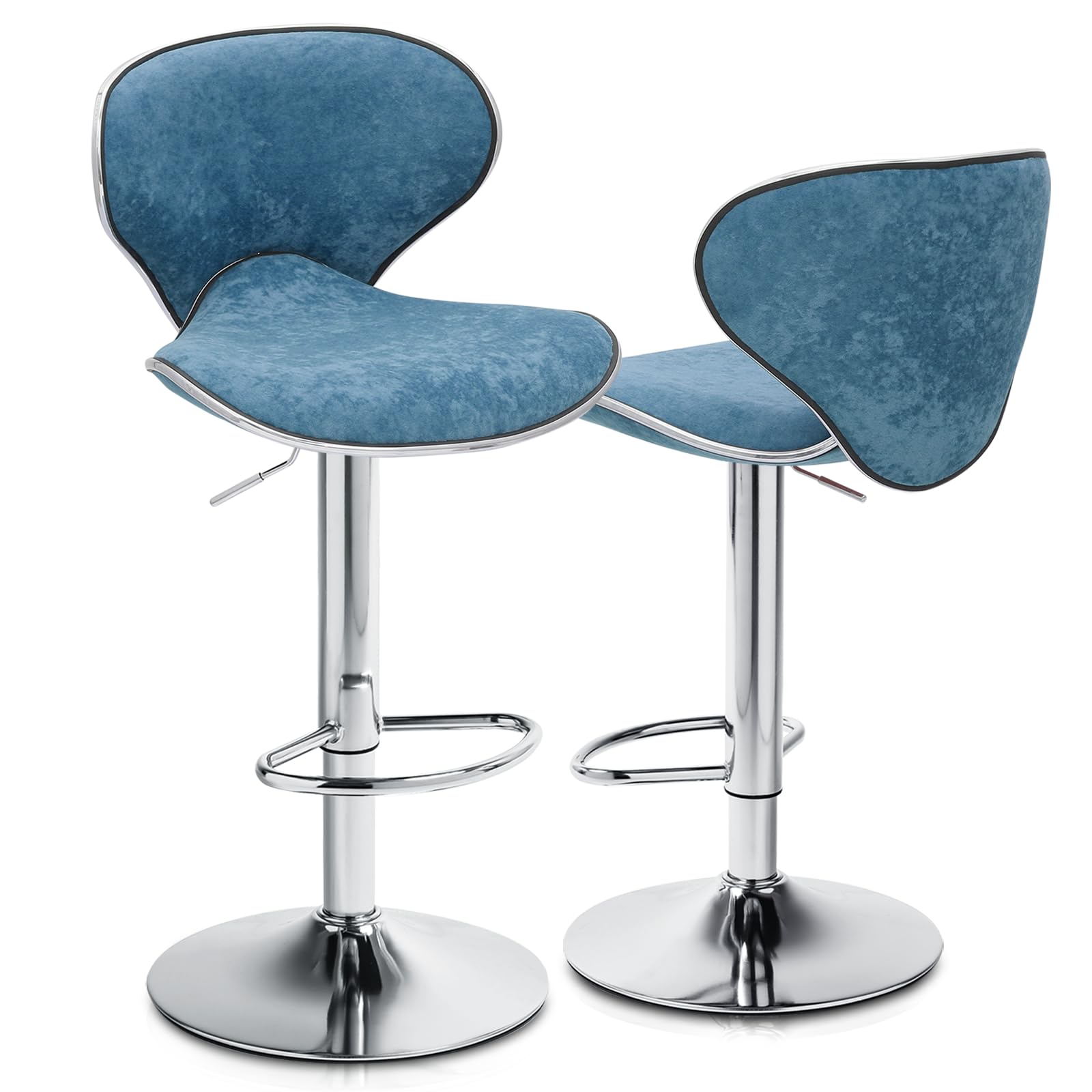 Magshion 2-Pack Adjustable Height Velvet Bar Stools for Kitchen Island - Modern Swivel Counter Stools with Upholstered Seating in Blue - Perfect for Breakfast Bars, Dining Areas & Home Decor