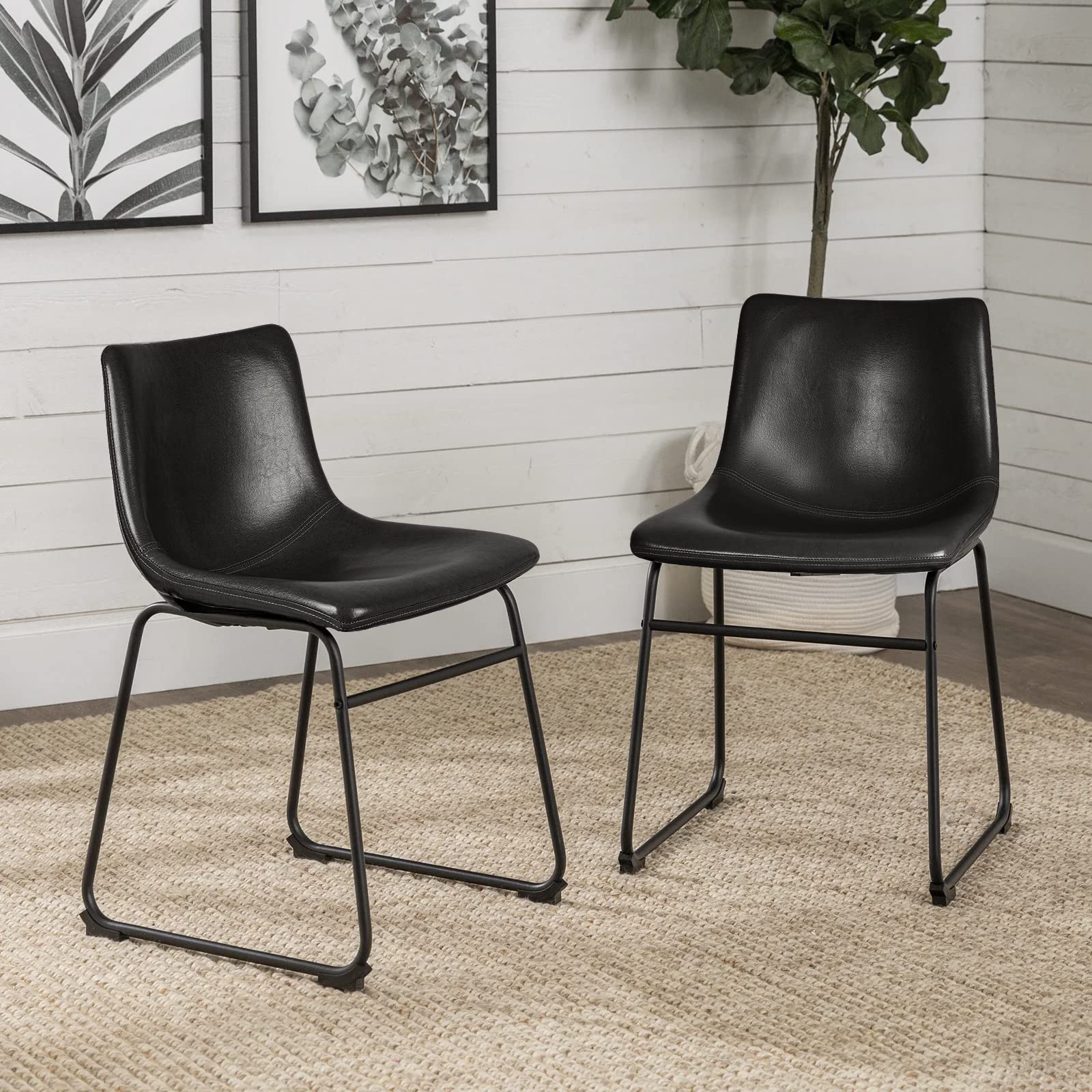 LEMBERI Faux Leather Dining Chairs Set of 2 - 18 Inch Modern Kitchen & Dining Room Chairs with Backrest, Metal Legs & Comfortable Upholstered Seat - Perfect for Small Spaces, Breakfast Nooks & Contemporary Home Decor