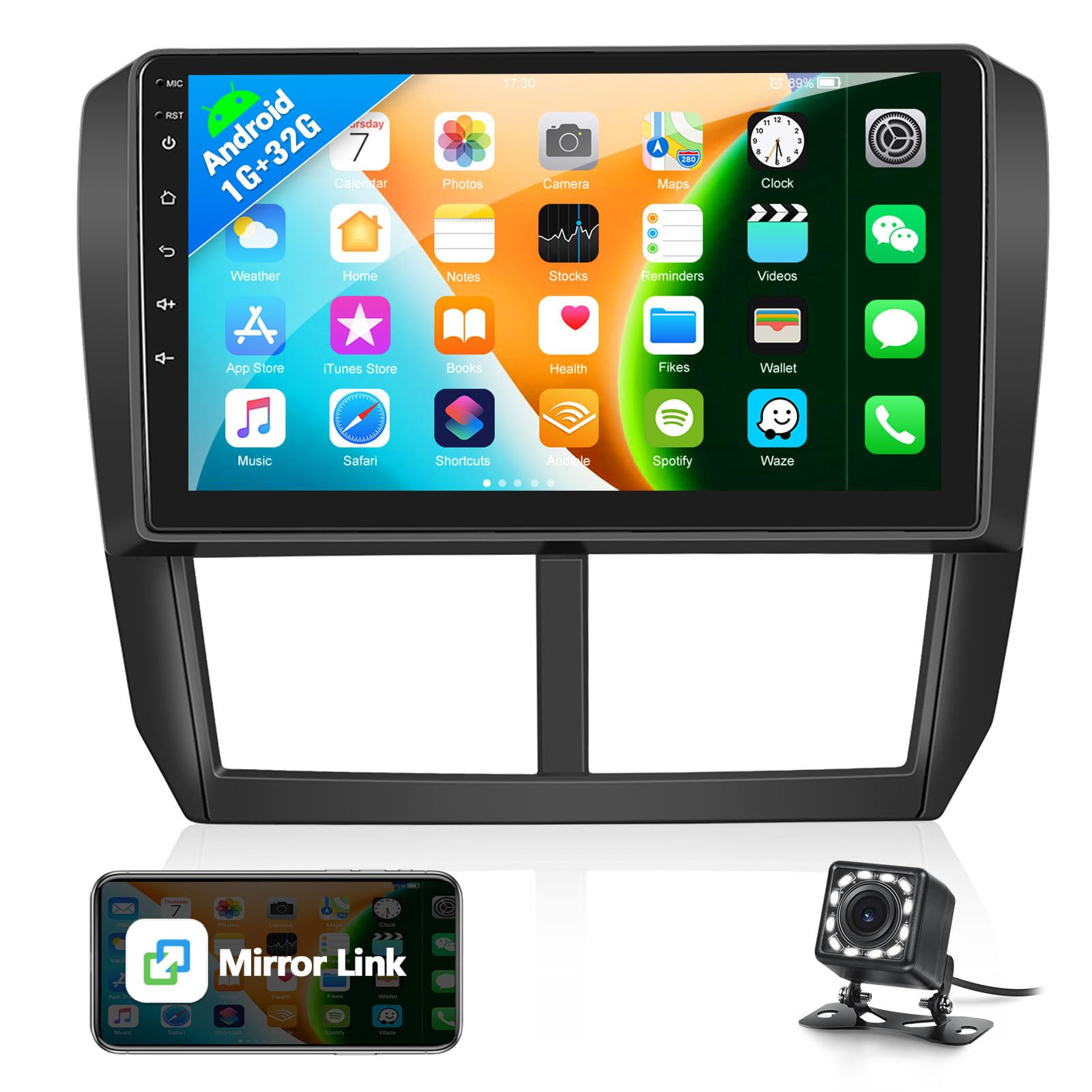 UNITOPSCI 9 Inch Android Car Stereo for Subaru Forester Impreza WRX 2008-2012 | Double Din HD Touchscreen | Bluetooth GPS Navigation | FM Radio USB Mirror Link | Backup Camera Included | Perfect for Road Trips & Daily Commuting
