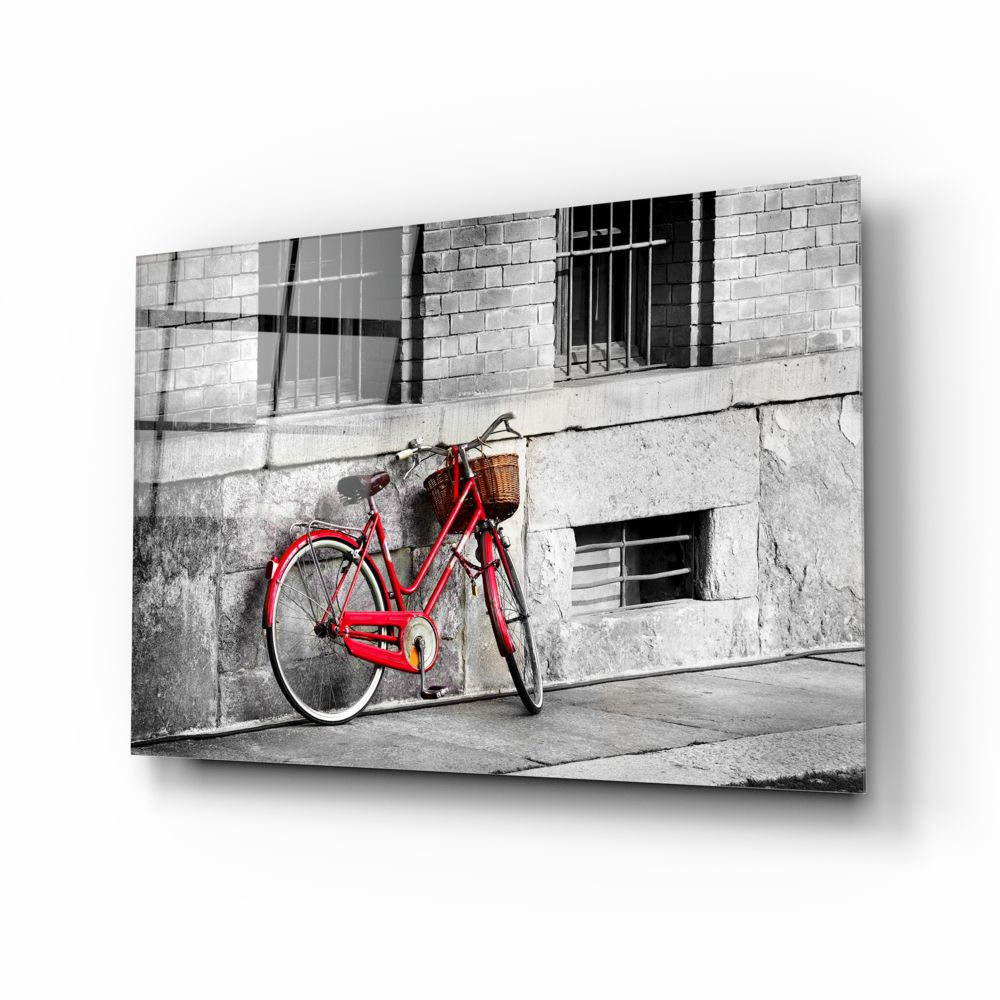 Red Bicycle Glass Wall Art - Handmade Modern Home Decor for Living Room, Bedroom, Office - Perfect for Farmhouse, Vintage & Boho Style Interiors