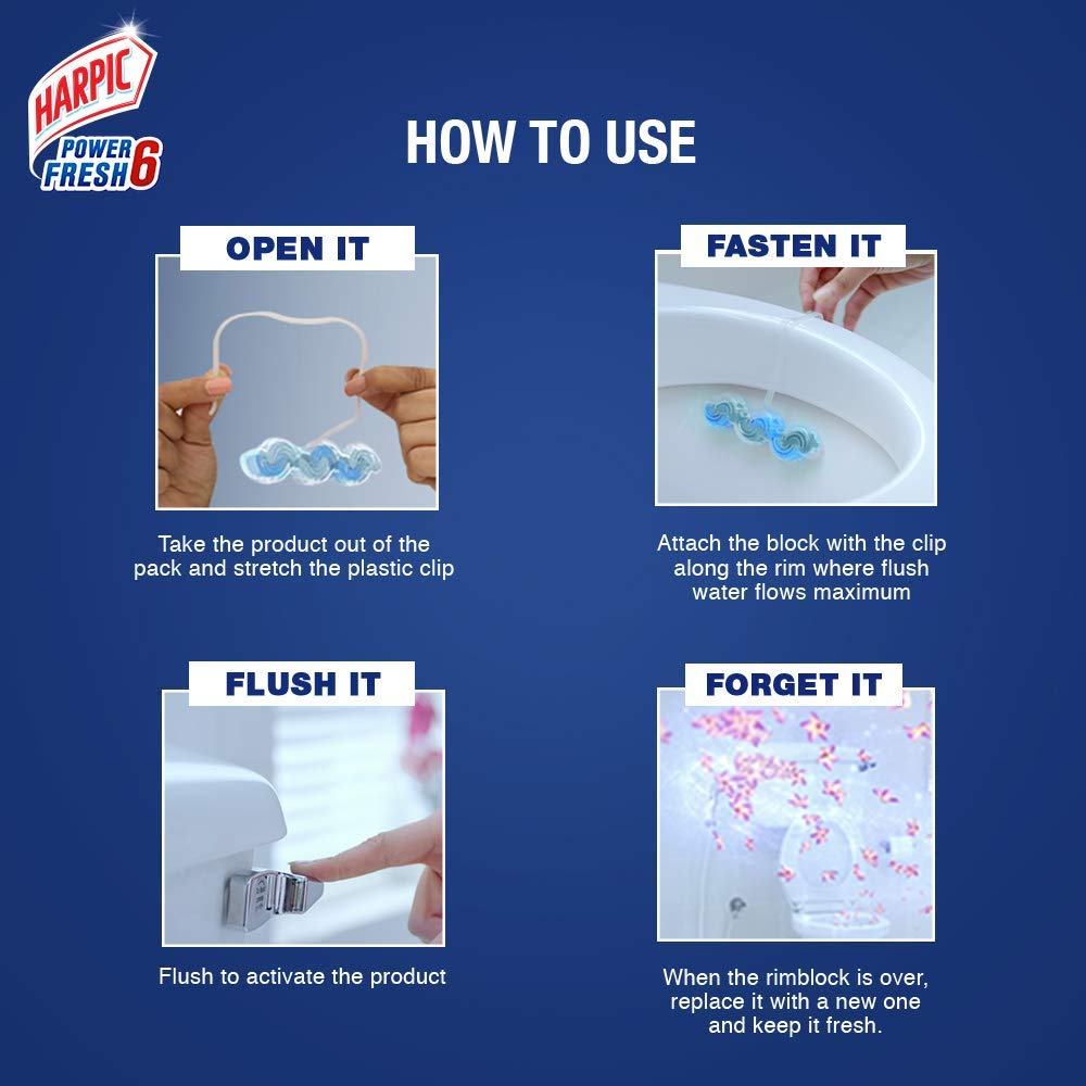 Harpic Power Fresh 6 Toilet Cleaner Rim Blocks - Marine Scent, 39g | Long-Lasting Freshness for Bathroom & Toilet Cleaning