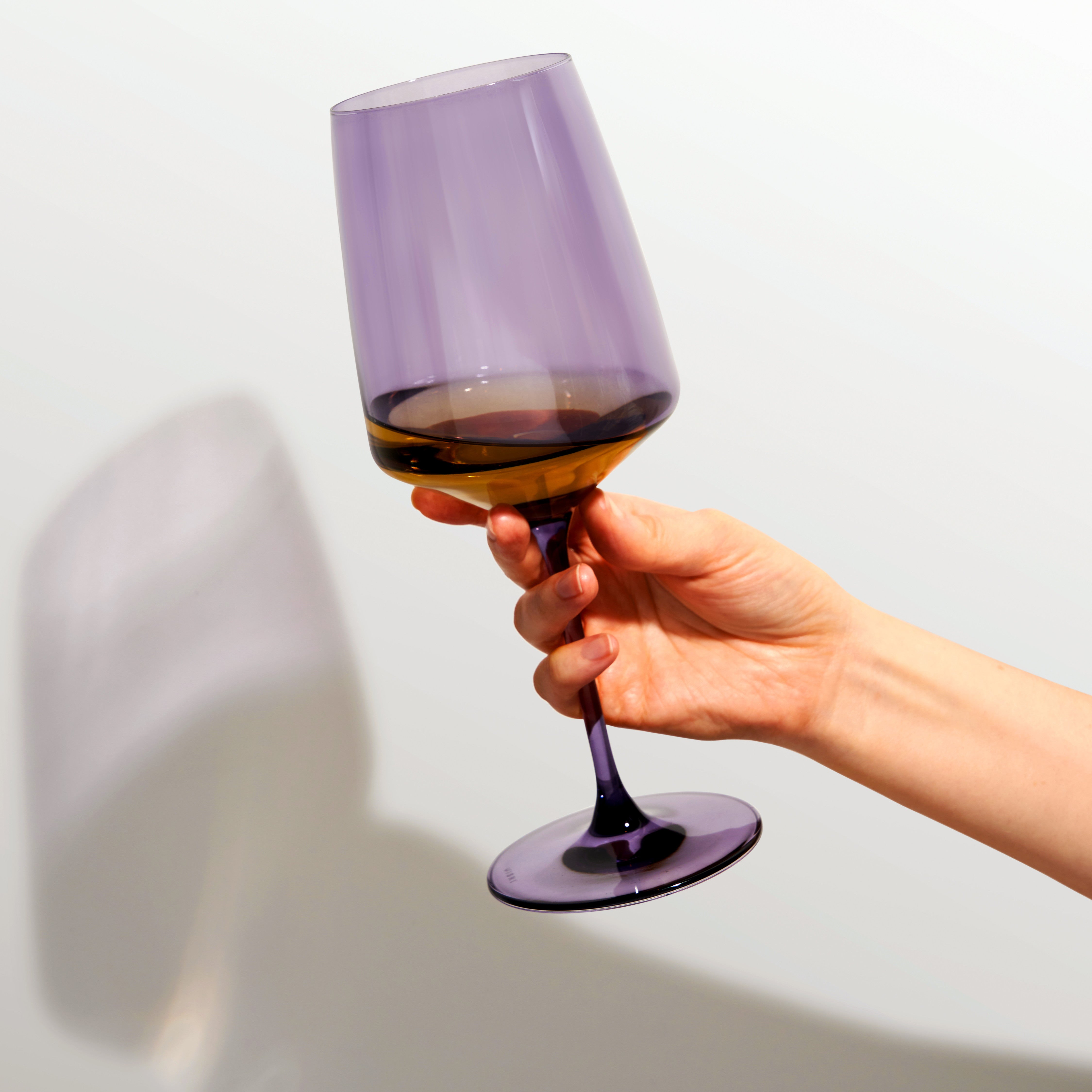 Premium Reserve Nouveau Crystal Wine Glasses Set of 2 - Elegant Violet Stemware for Red & White Wine - Perfect for Dinner Parties, Weddings & Romantic Evenings