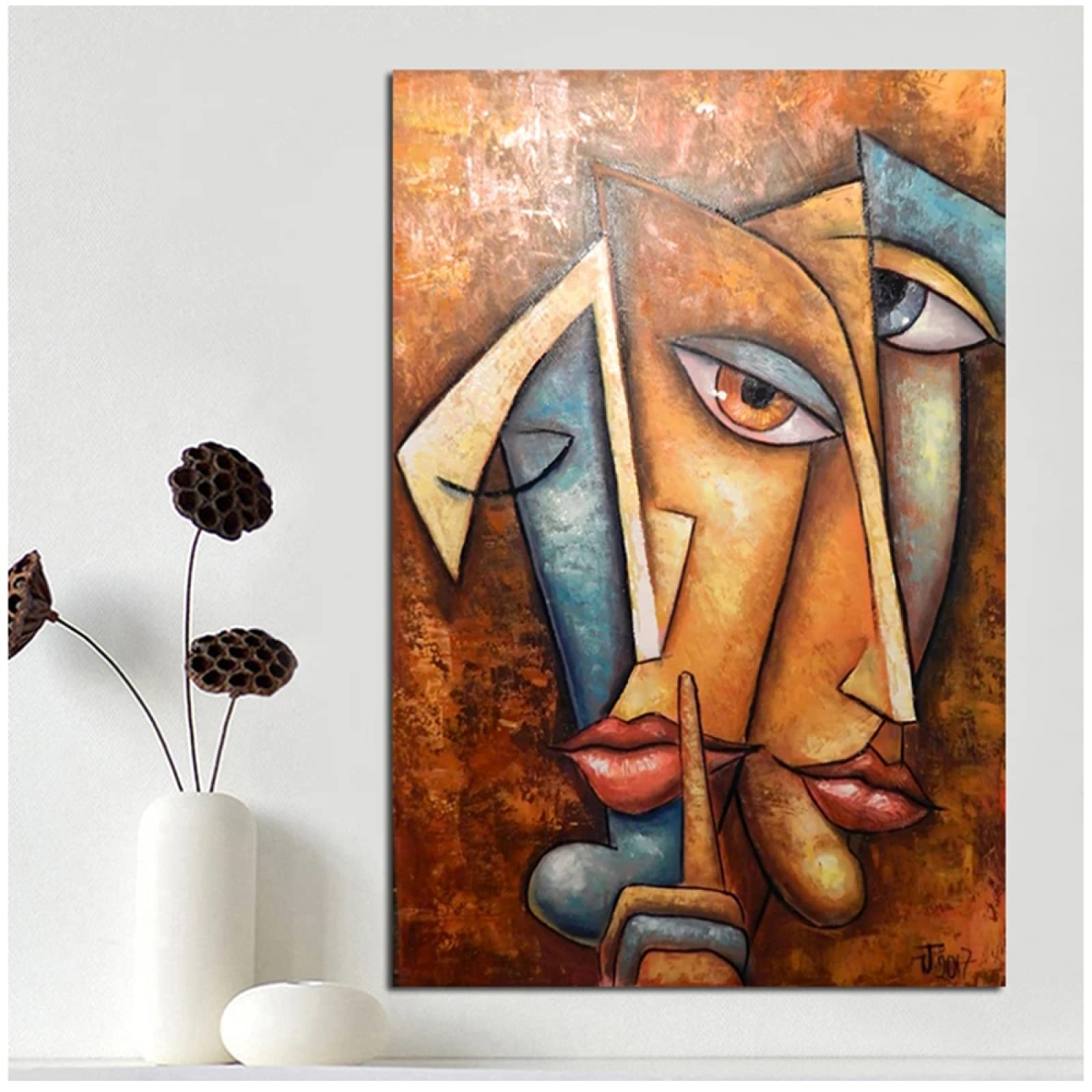 Funny Face Abstract Human Portrait Canvas Print - Modern Oil Painting Wall Art for Living Room Decor, Home Office & Bedroom Wall Decor