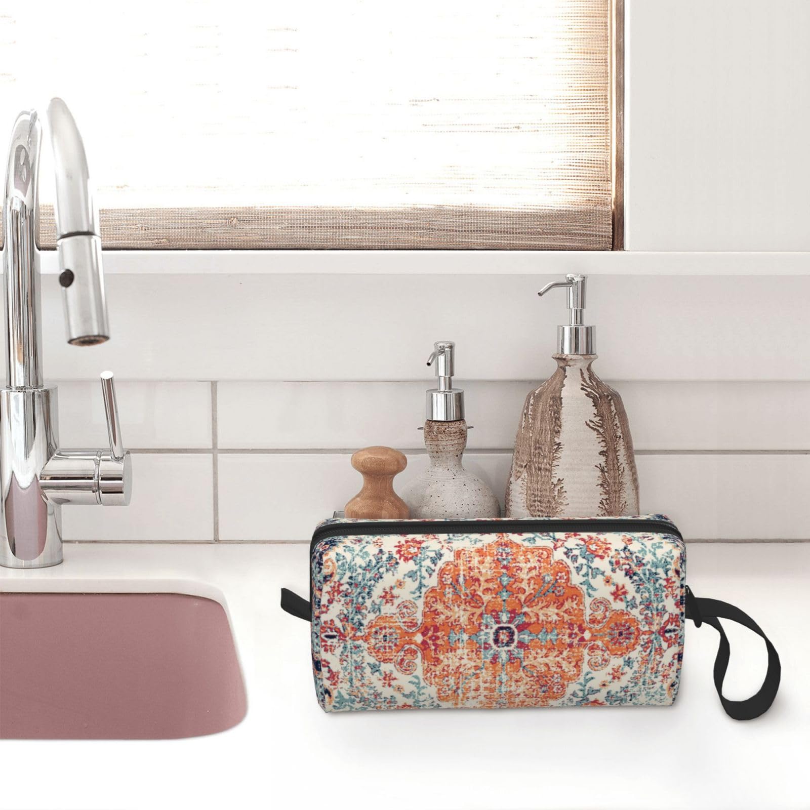 Boho Makeup Bag Travel Toiletry Pouch for Women - Portable Cosmetic Organizer