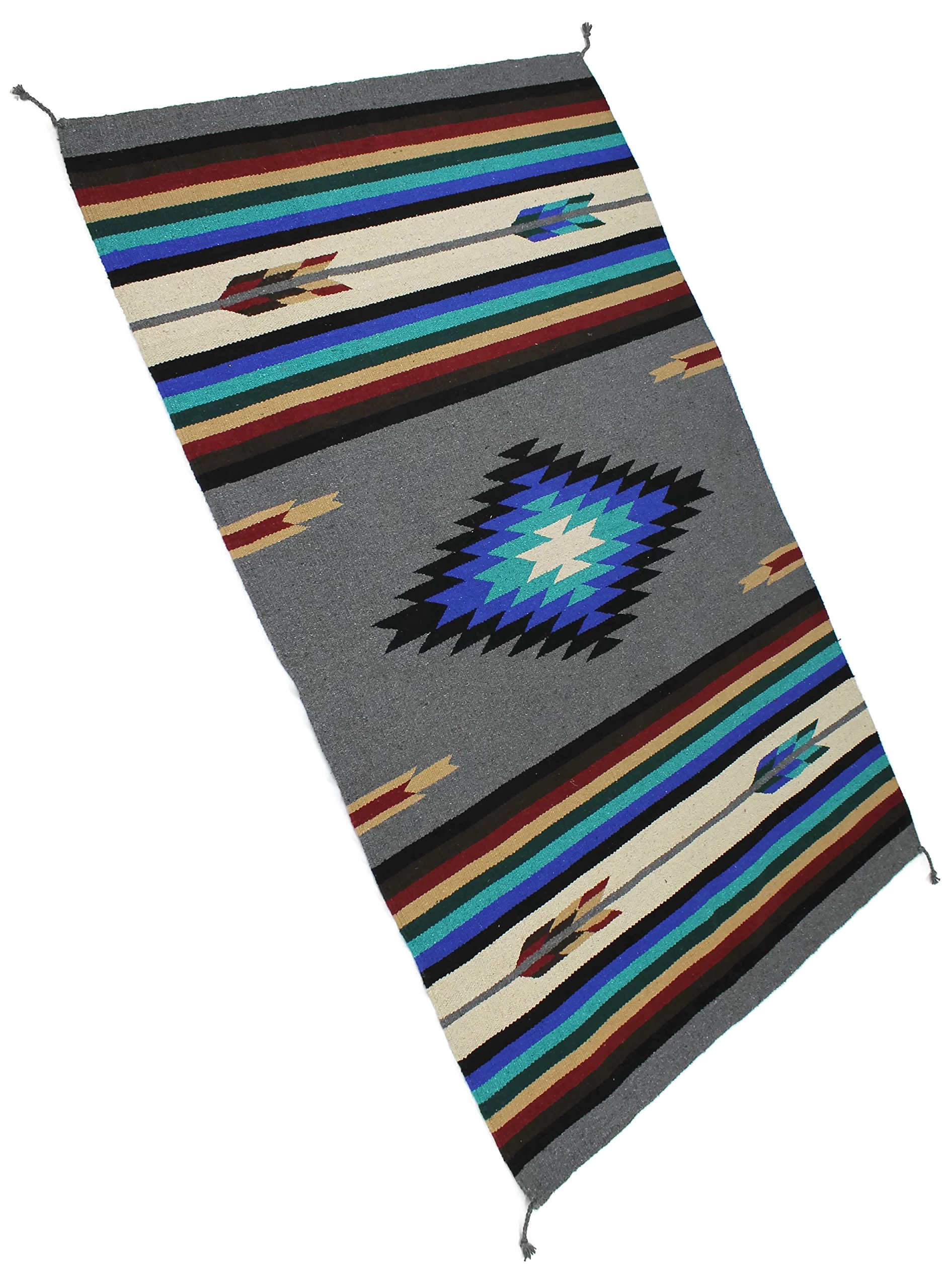 Southwest Boho Washable Area Rug - Indoor/Outdoor Farmhouse Decor Rug - Western Style for Living Room, Dining Room, Bedroom - Center Diamond Pattern in Gray, Black & Blue - 4x6 Feet - Perfect for Home, Patio & Office Decor