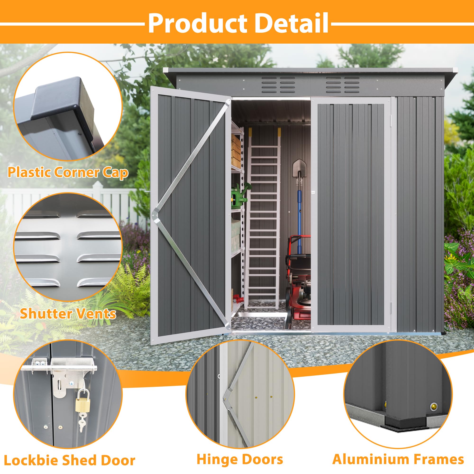 4x6ft Heavy Duty Metal Storage Shed - Outdoor Steel Utility Shed with Double Lockable Doors & Ventilation - Perfect for Backyard, Garden, Patio, Lawn & Tool Organization (Gray)