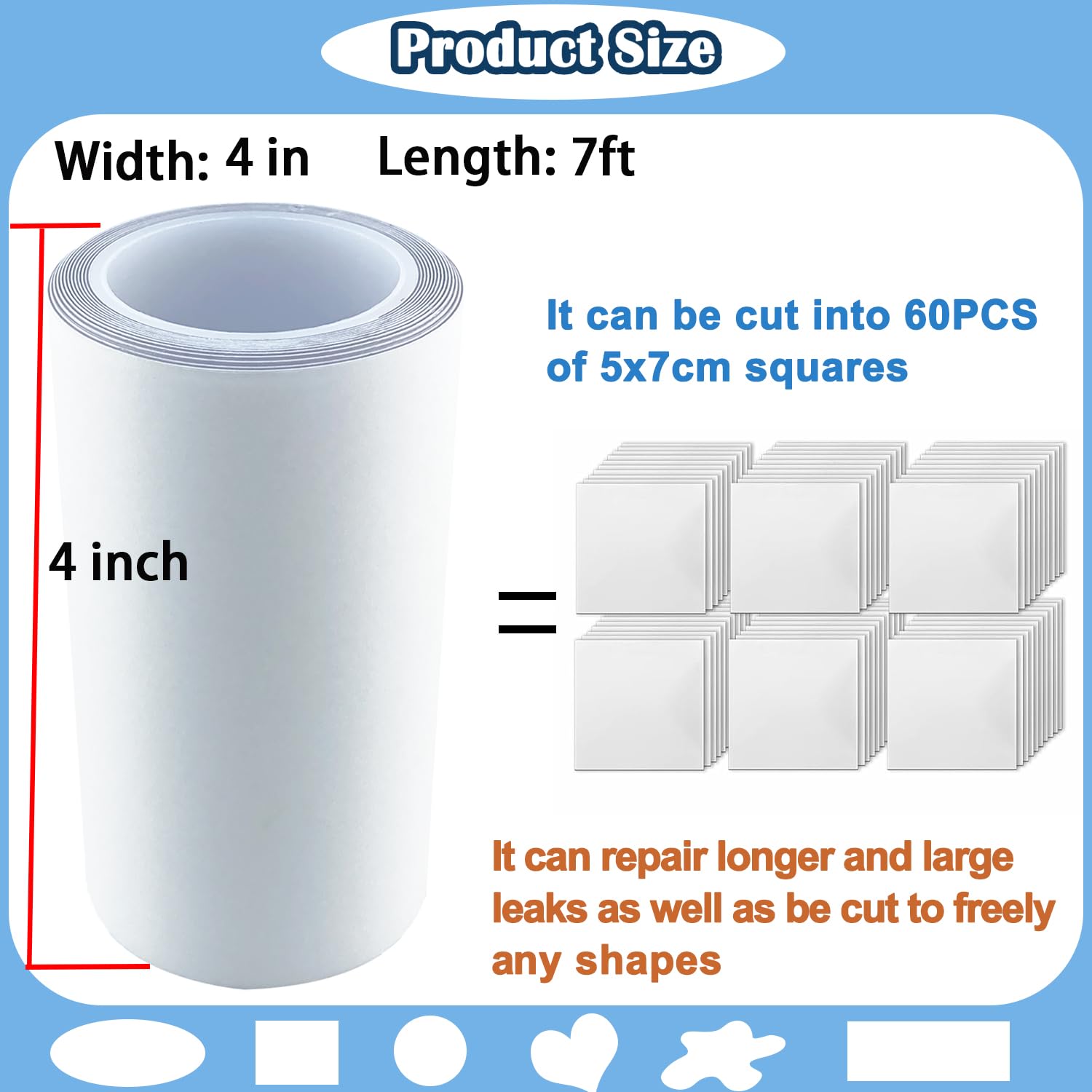 **4IN x 7FT Inflatable Patch Repair Kit - Waterproof TPU Air Mattress Repair Kit for Pool Floats, Swimming Rings, Bounce Houses, Air Beds & Tents - Quick Fix for Inflatable Toys (Great for Camping, Beach Trips & Pool Parties)**