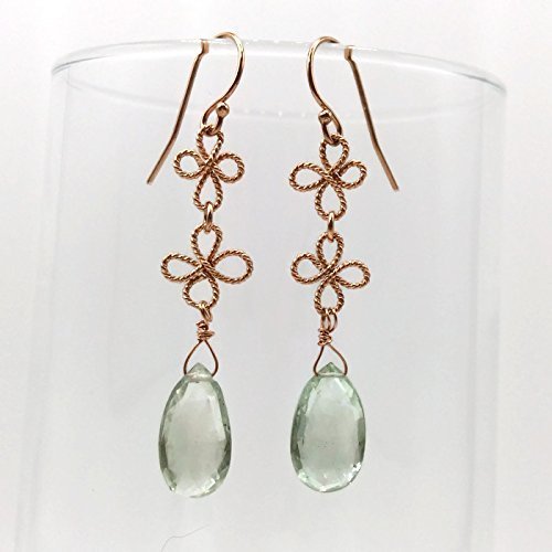 Green Amethyst Lucky Clover Rose Gold Earrings | February Birthstone Jewelry Gift for Women - 2 Inch Dangle Earrings for Valentine's Day, Birthday & Anniversary