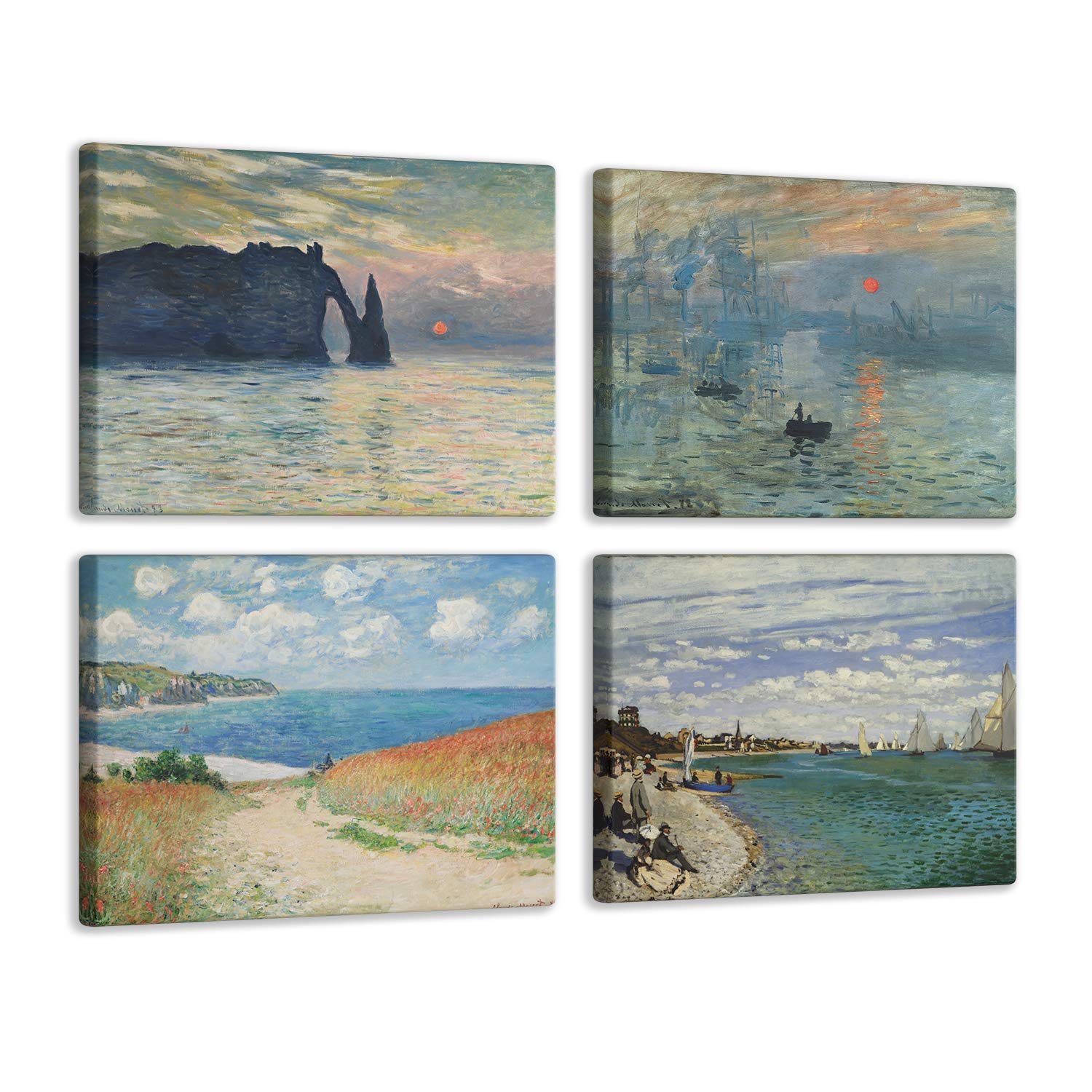 4-Piece Abstract Wall Art Set by Monet - Waterproof Canvas Prints for Living Room, Bathroom & Bedroom - 12x16 Inch Gallery Wrapped Framed Paintings with Hanging Accessories - Perfect for Home Decor & Gift Giving