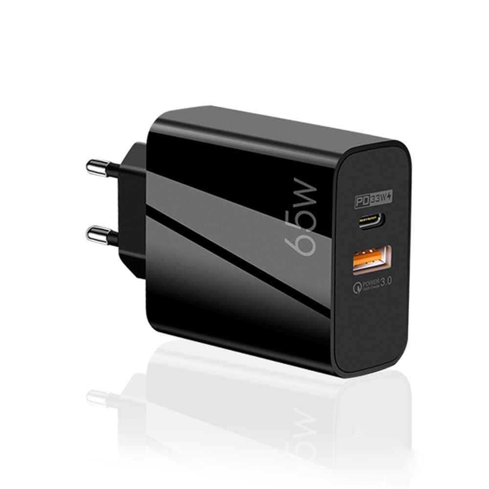 KUNOVO 65W USB C Wall Fast Charger with PD - US/EU/UK Plug Travel Adapter for iPhone, Samsung, MacBook - Compact & Powerful Charging Solution for Home, Office & Travel (Black, EU Plug)