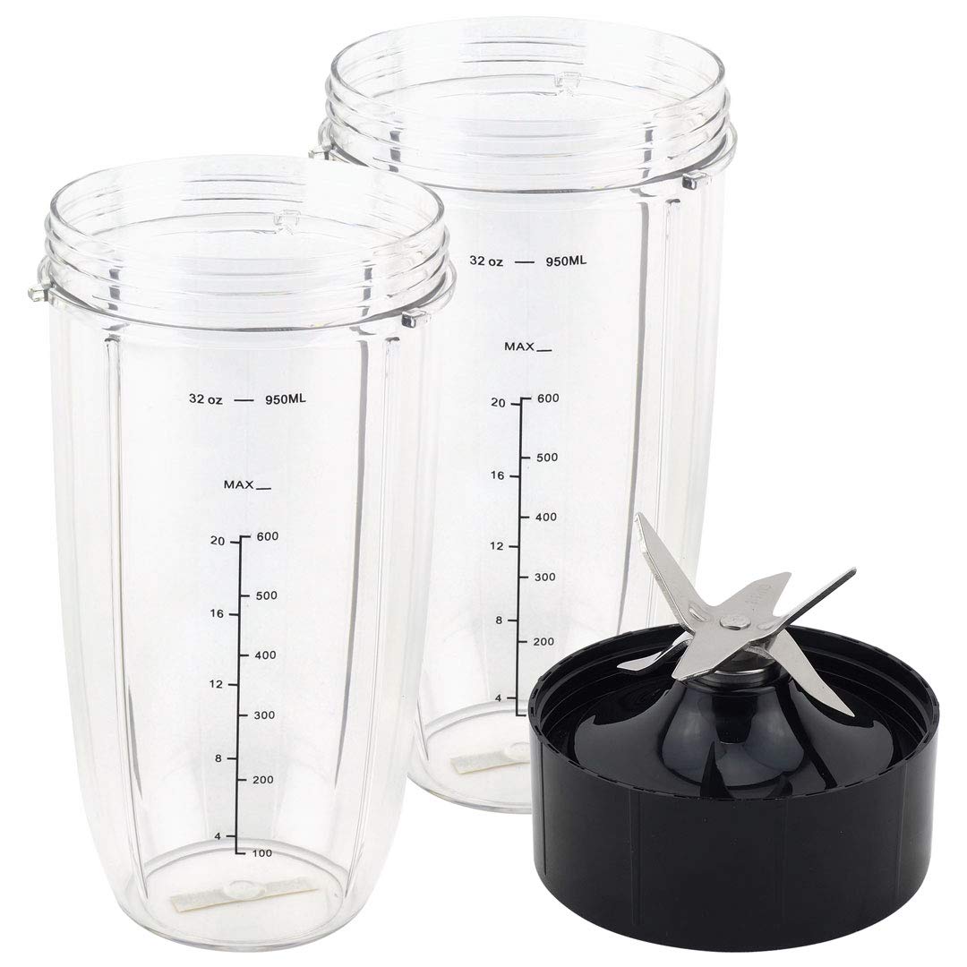 2 Pack 32 oz Colossal Cup with Extractor Blade - Compatible with NutriBullet Lean NB-203 1200W Blender - Perfect for Smoothies, Protein Shakes & Meal Prep