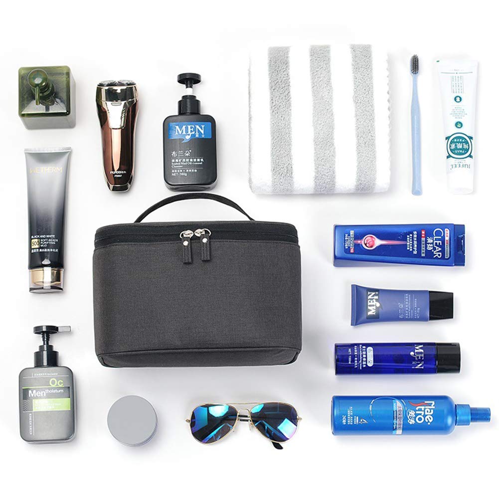 HOYOFO Large Makeup Bag for Women & Men - Waterproof Travel Cosmetic Organizer with Mesh Pocket, Portable Toiletry Bag for Makeup Brushes, Skincare, Shampoo - Perfect for Travel, Gym, and Daily Use (Black)