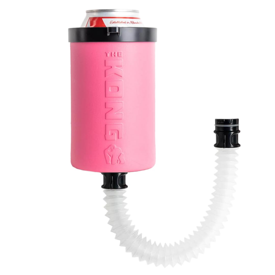 KONG 2.0 Portable Can & Bottle Cooler Cup with Detachable Expandable Hose - Pink Drink Funnel for Camping, Beach & Outdoor Activities