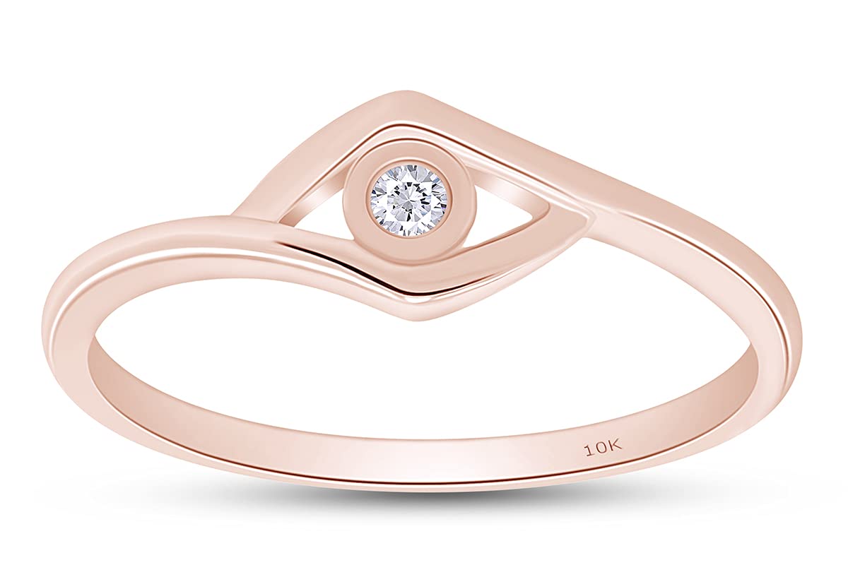10K Solid Gold White Natural Diamond Accent Solitaire Wedding Band Ring (0.05 Cttw) - Perfect for Engagement, Anniversary & Bridal Jewelry Gifts
