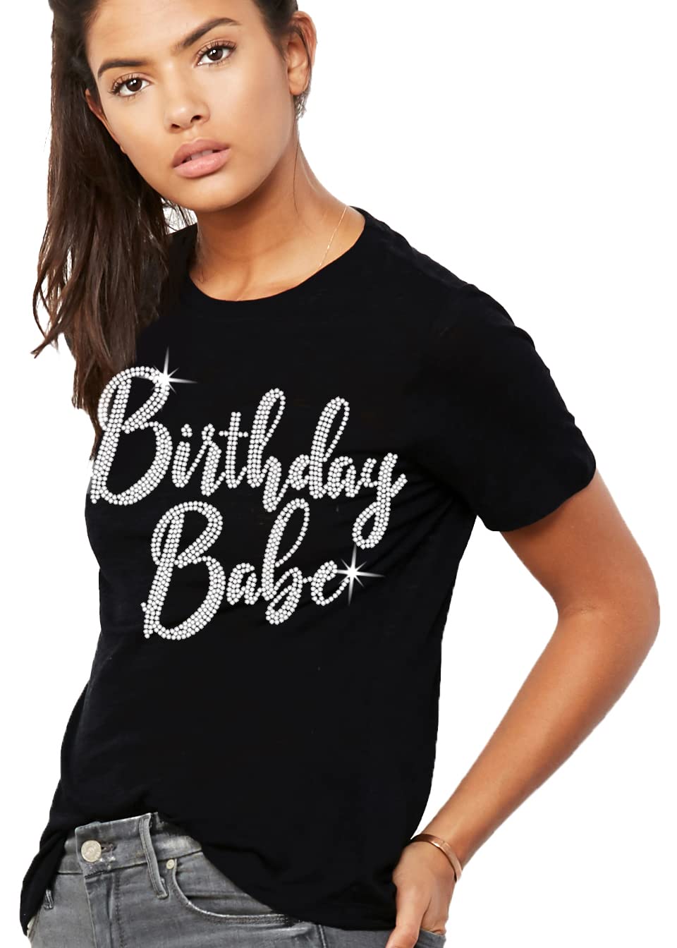 Rhinestone Sash Birthday Girl T-Shirt for Women | Sparkling Birthday Party Outfit | Cute Birthday Squad Crew Tee for Girls Night Out & Bachelorette Parties
