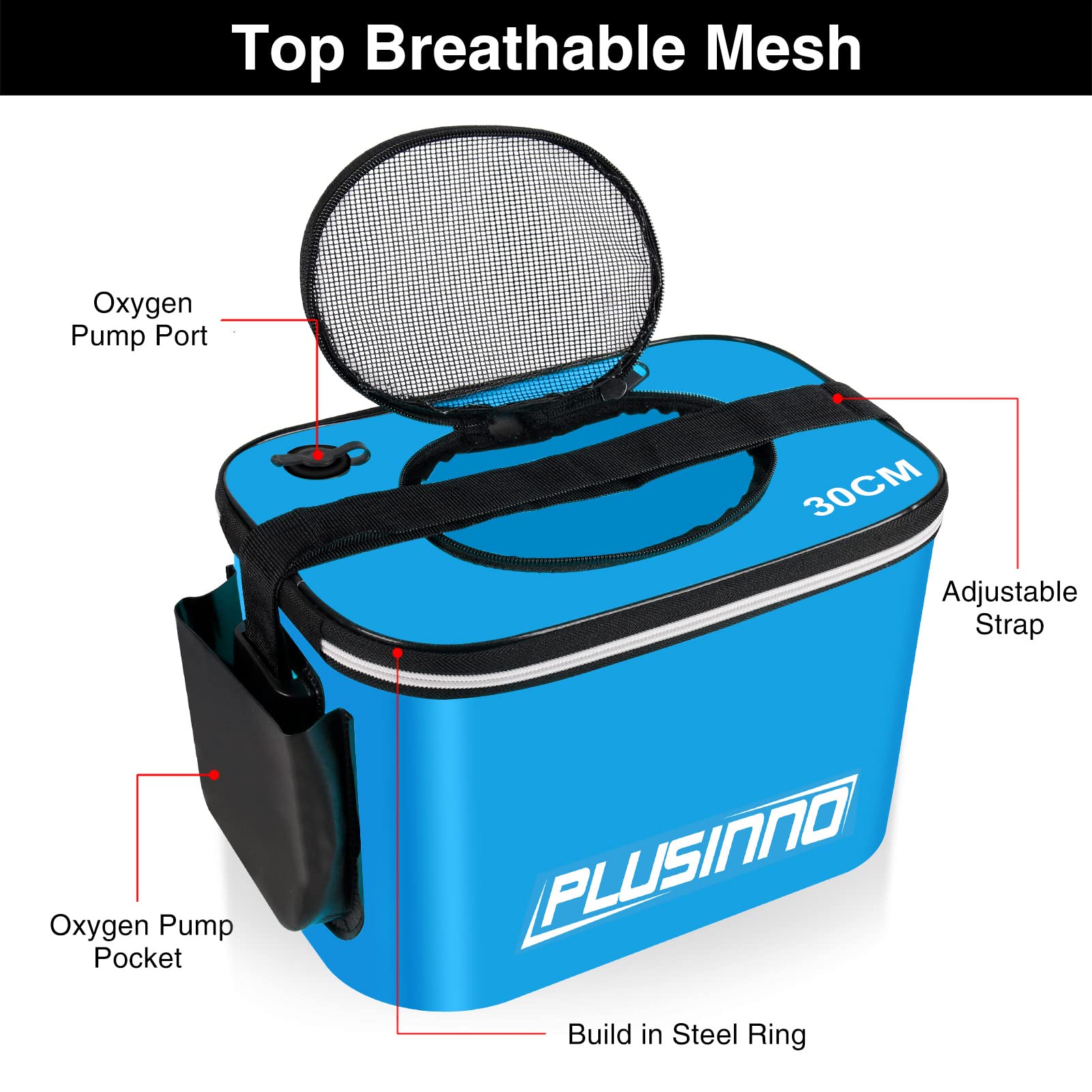 PLUSINNO Foldable Fishing Bait Bucket - Portable Minnow Bucket & Live Bait Container for Freshwater & Saltwater Fishing - Durable EVA Fishing Gear for Camping, Kayak & Boat Fishing (Kids & Adults)