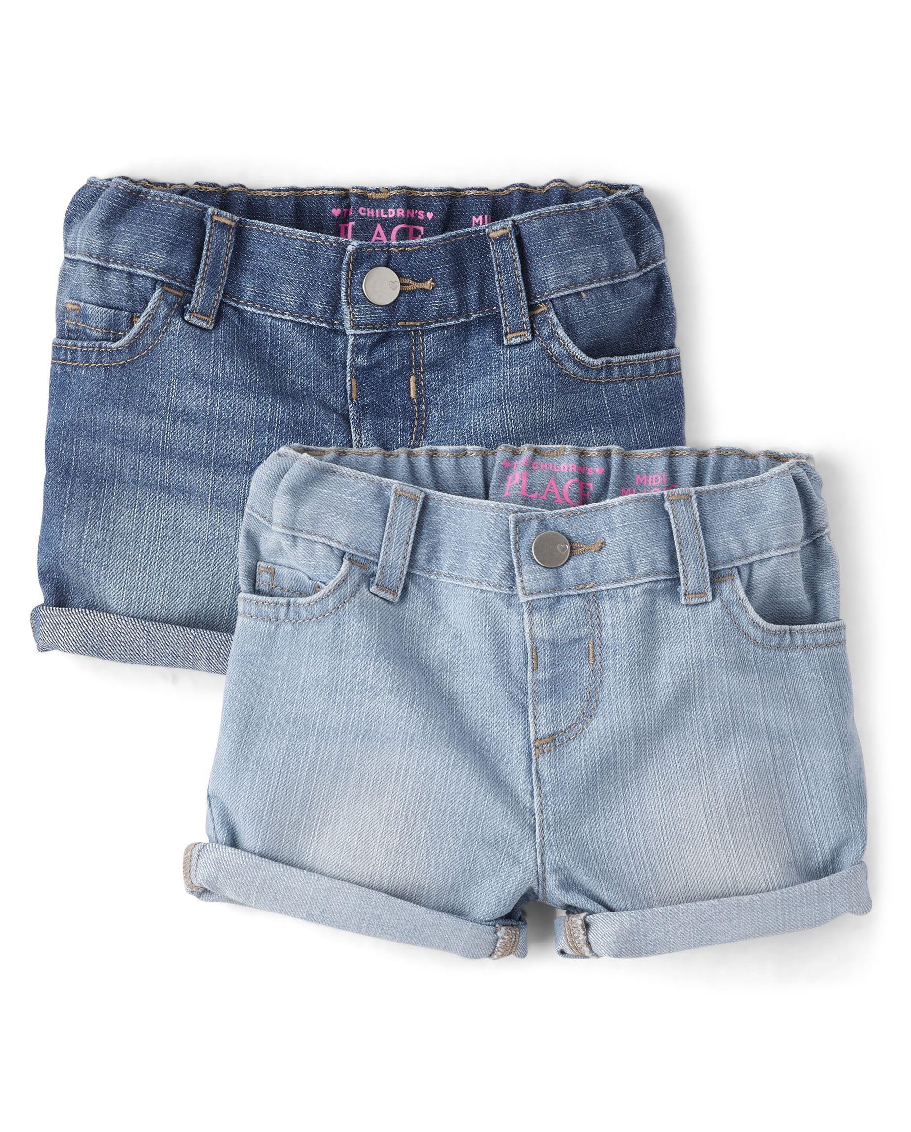 The Children's Place Baby Girls' & Toddler Girls' Denim Jean Midi Shorts - Lily Wash | Soft Stretch Cotton Shorts for Playdates, Daycare & Summer Outfits