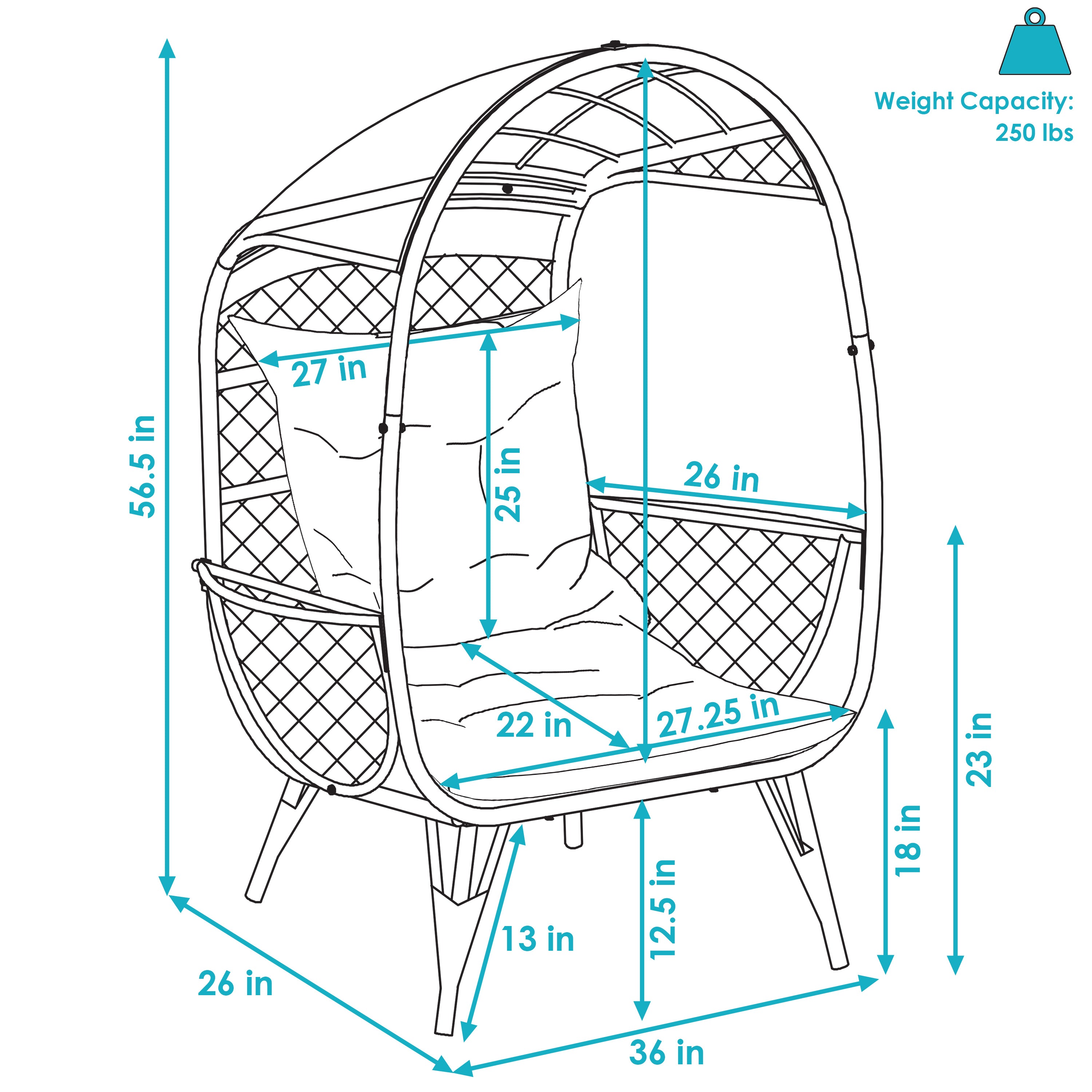 Sunnydaze Outdoor Egg Chair with Stand - 56.5