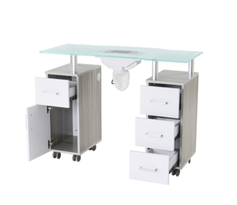 Professional Manicure Table for Nail Salon - Portable & Adjustable Nail Technician Table with LED Light & Storage Drawer - Perfect for Home, Salon, or Spa Use