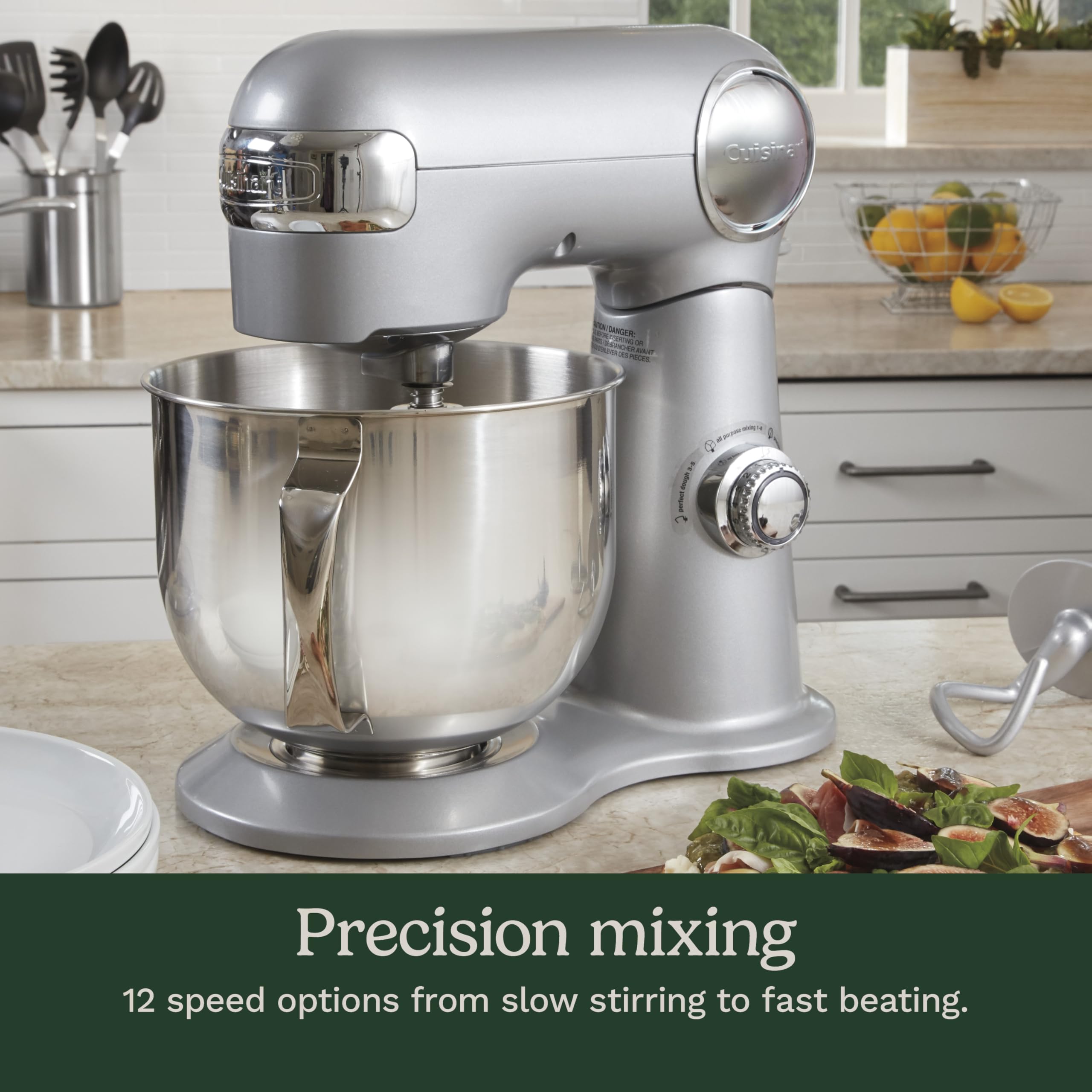Cuisinart SM-50BC 5.5-Quart Stand Mixer with 12 Speeds - Includes Chef's Whisk, Flat Paddle, Dough Hook & Splash Guard - Silver Lining - Perfect for Baking Bread, Cakes & Cookies at Home